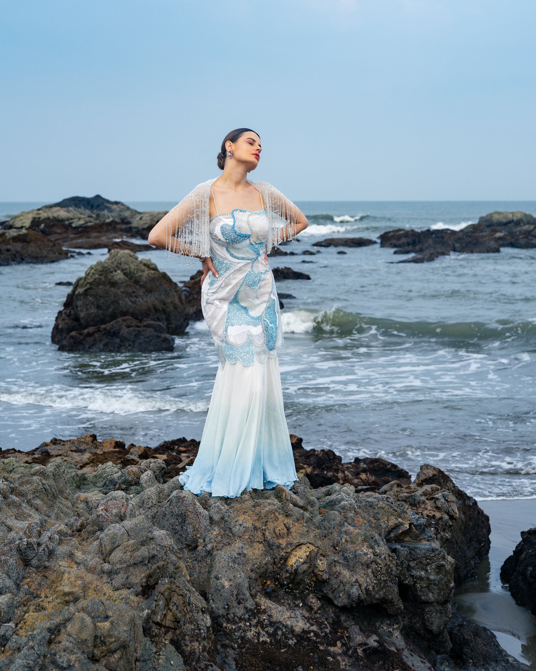 ocean dress Luxury Allover Crystals Beading Blue Mermaid Prom Dress main image 0