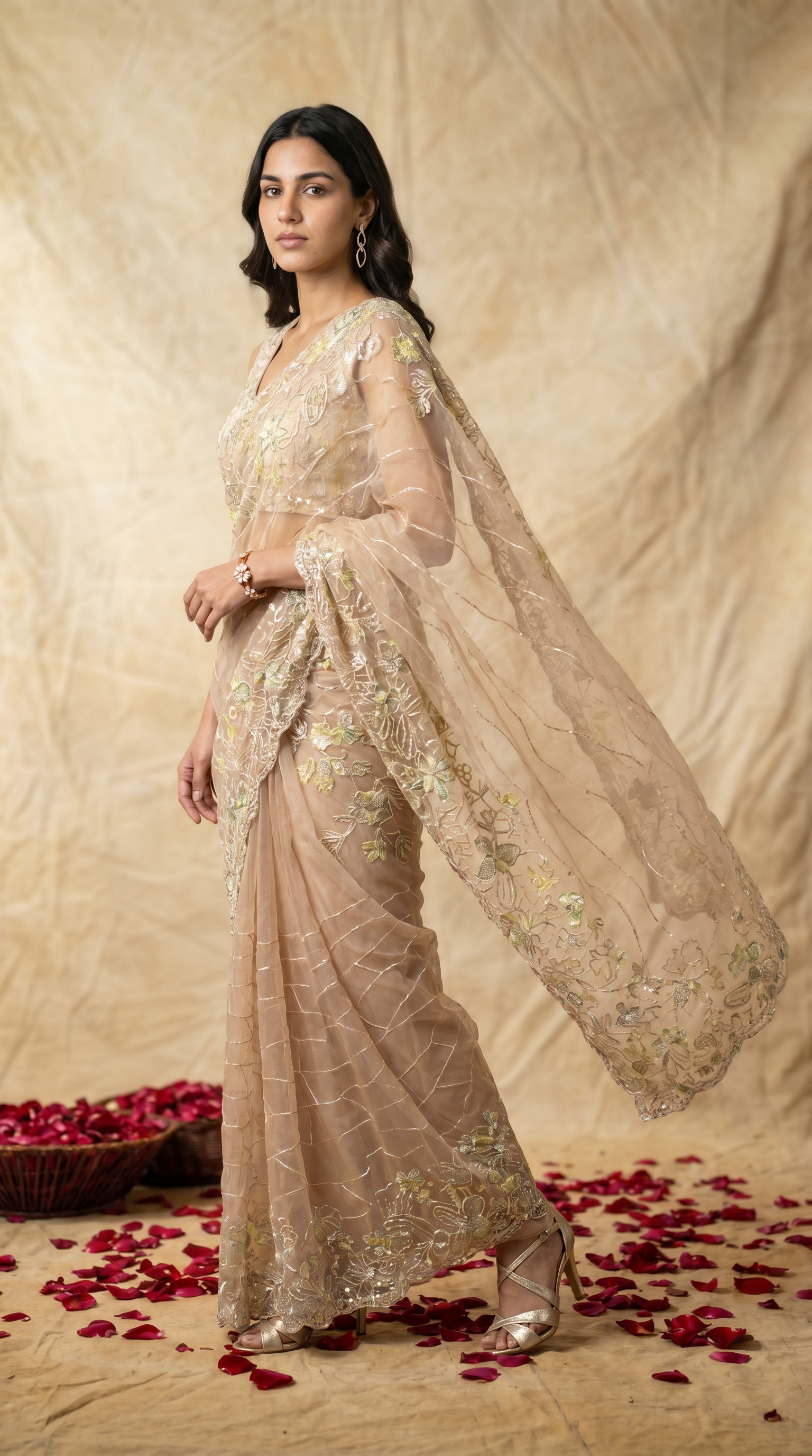 Nude Beige Saree Set