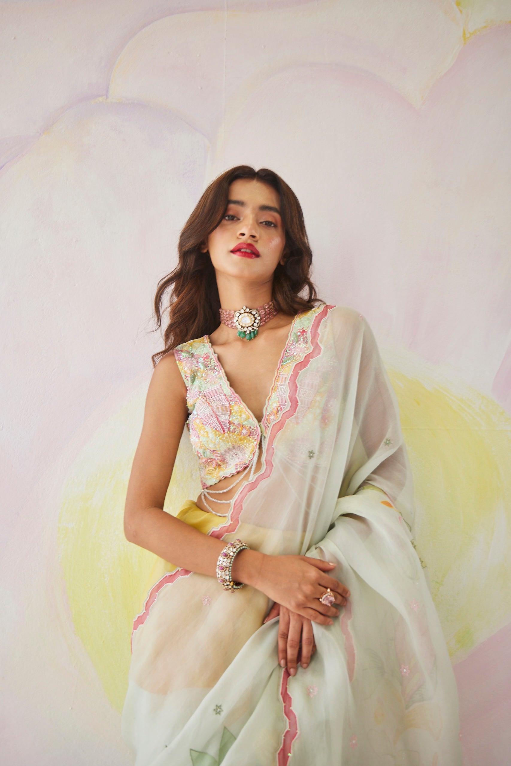 Eden Pastel Green Floral Saree