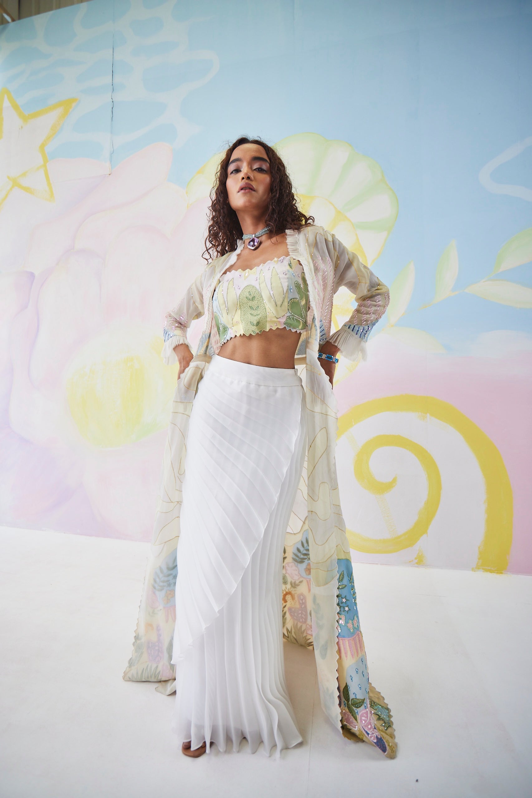 Lunora Handpainted Long Jacket Set