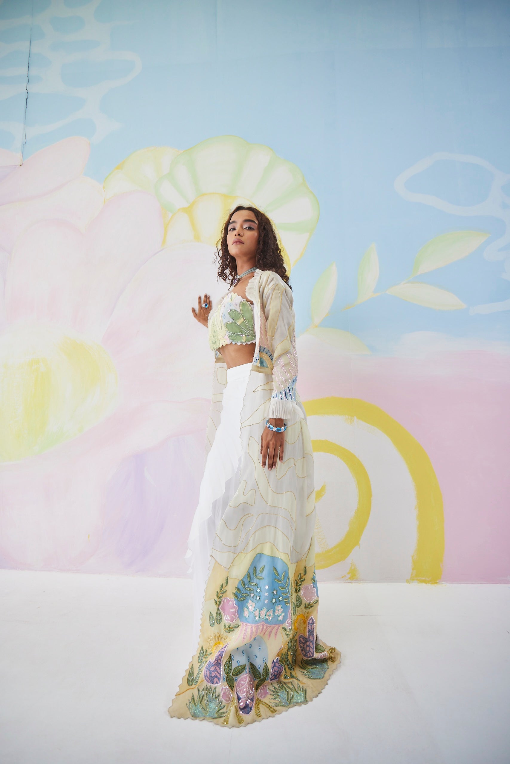 Lunora Handpainted Long Jacket Set