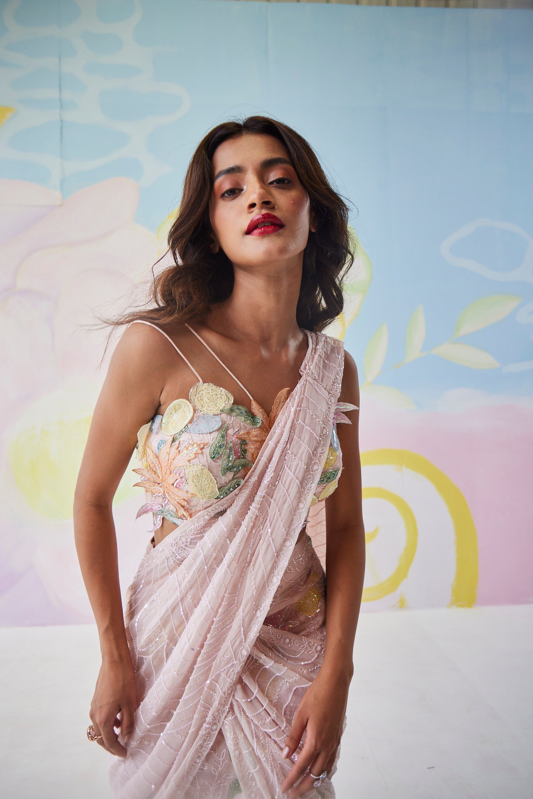 Elysian Blush Pink Handpainted Mermaid Saree
