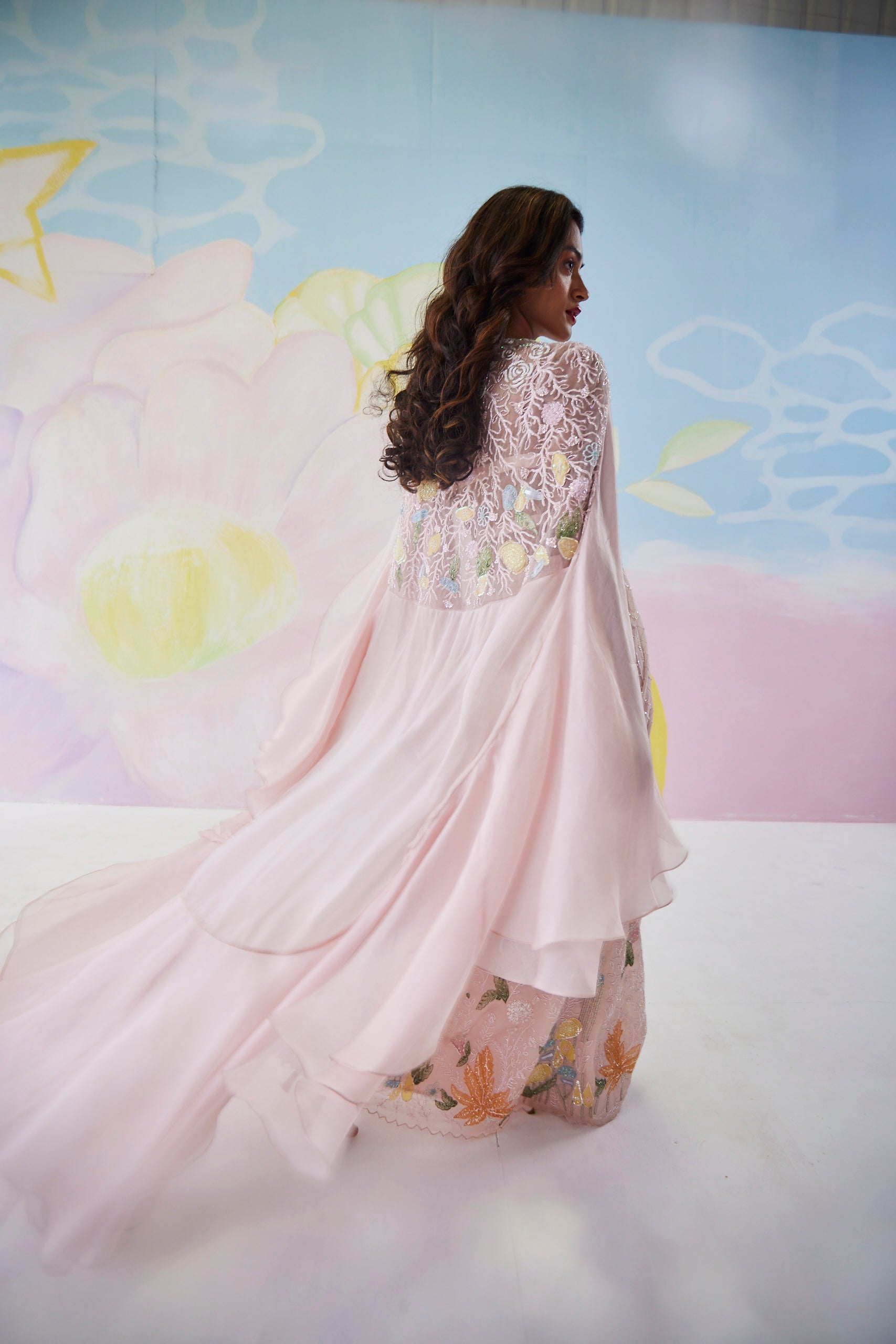 Elysian Blush Pink Handpainted Mermaid Saree