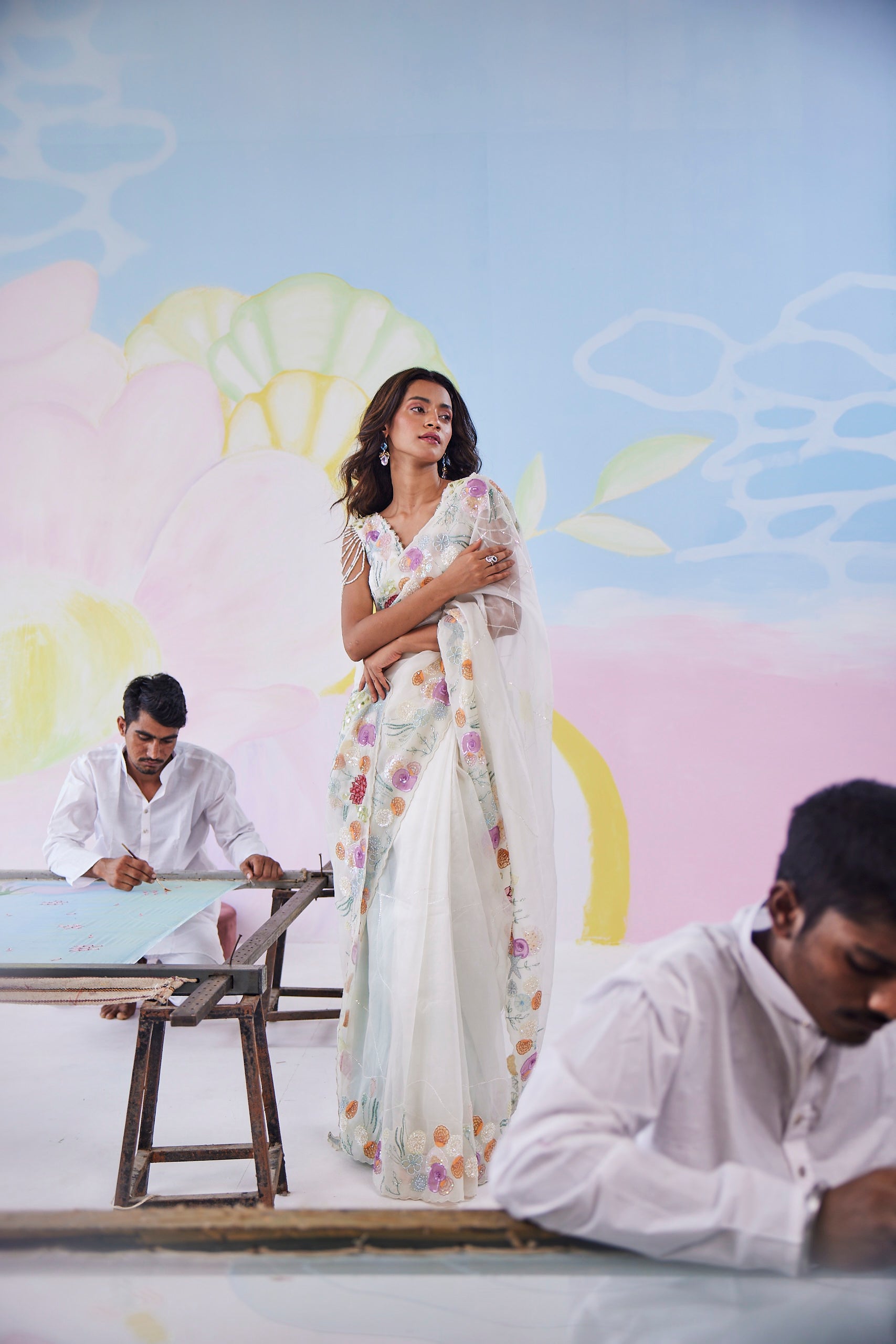 Ivory Reverie Handpainted Saree