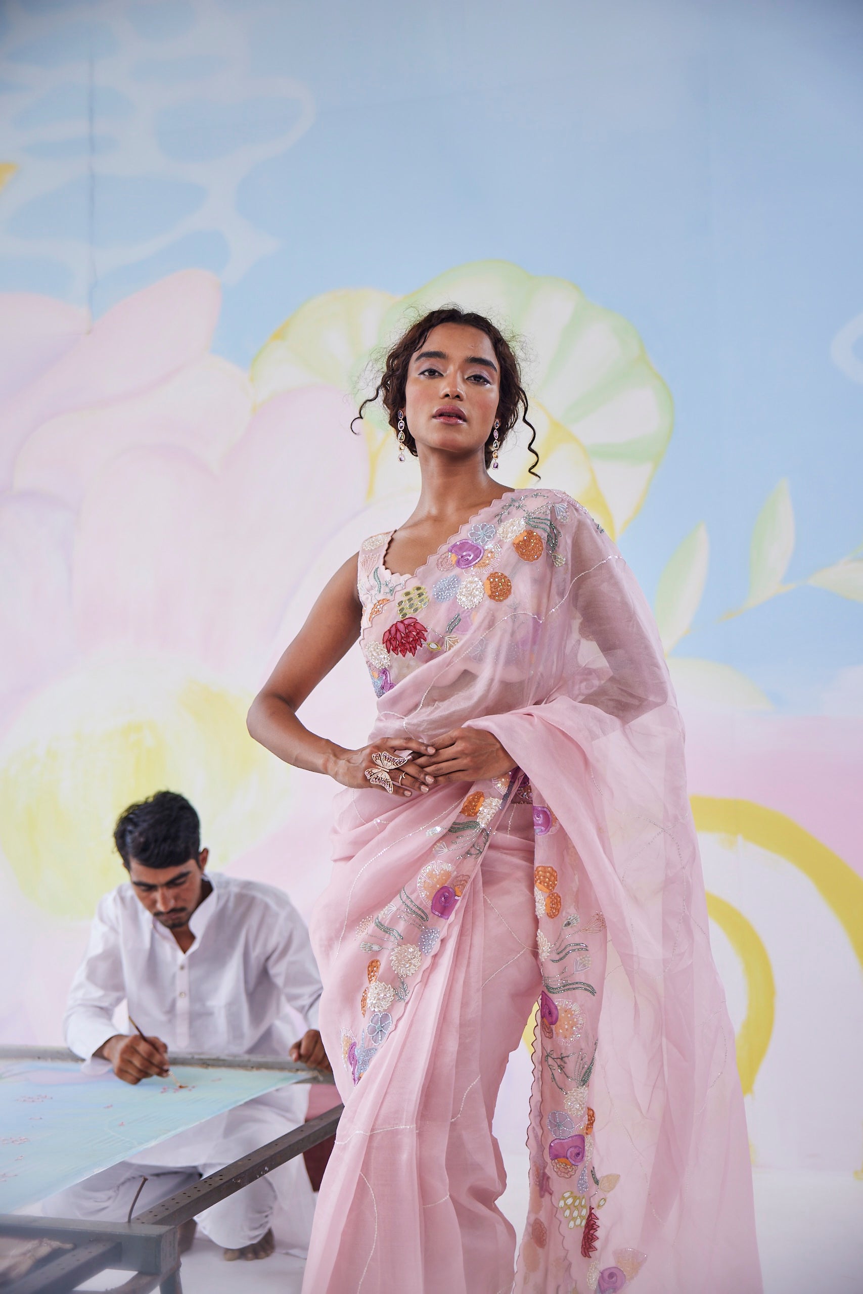 Blush Moondust Handpainted Saree