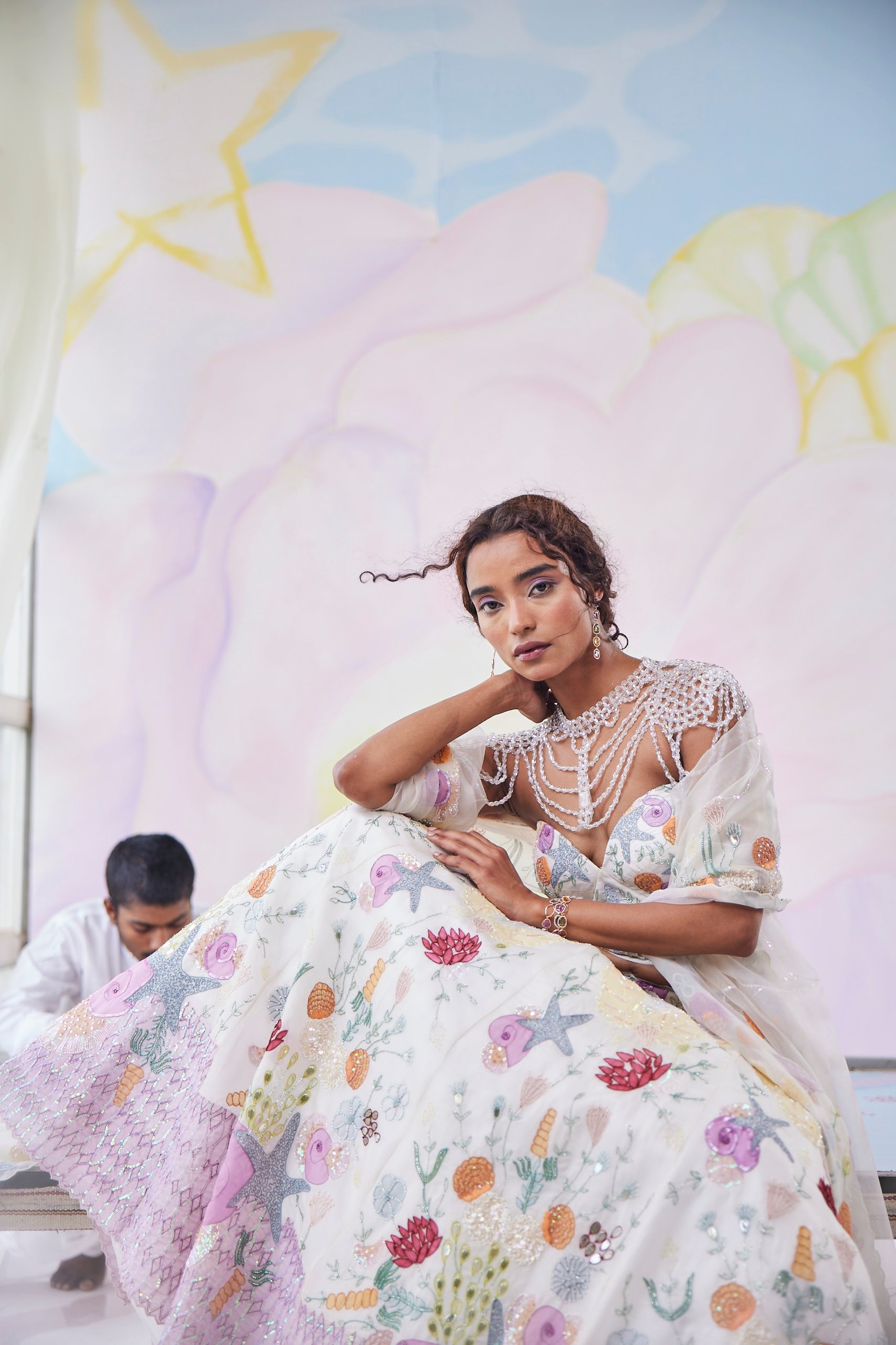 Vanilla Glow Handpainted Corset Lehenga