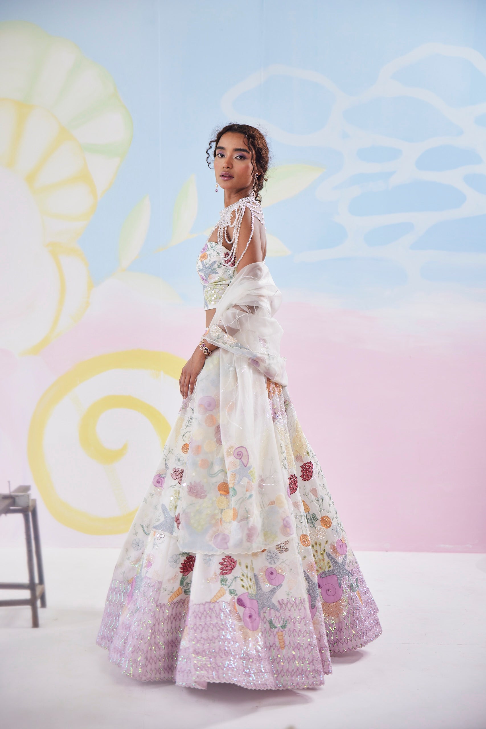 Vanilla Glow Handpainted Corset Lehenga