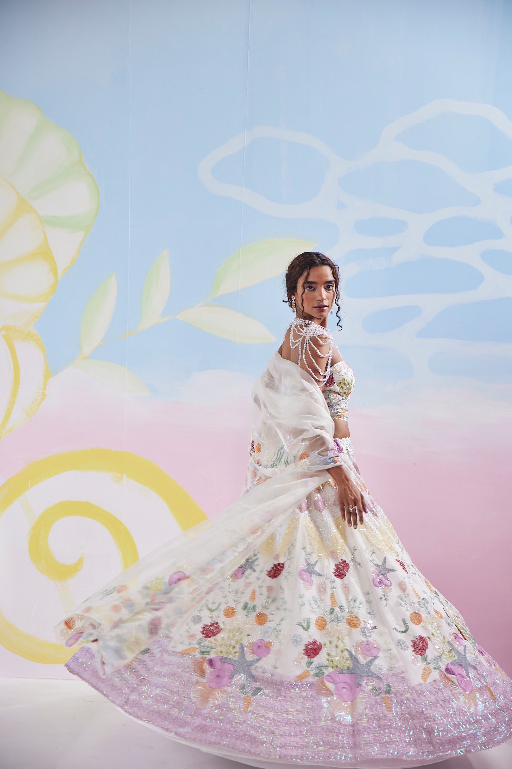 Vanilla Glow Handpainted Corset Lehenga
