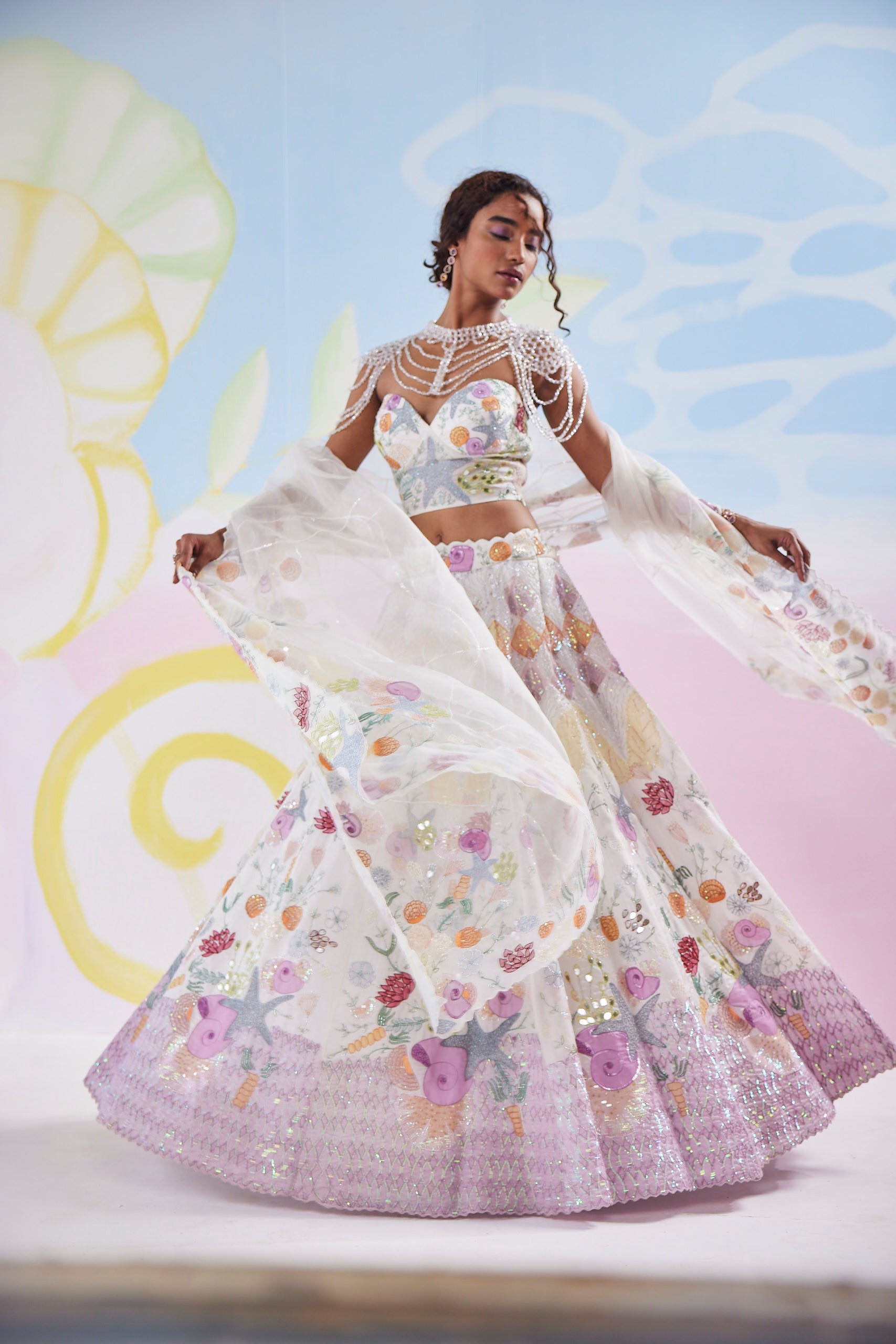Vanilla Glow Handpainted Corset Lehenga
