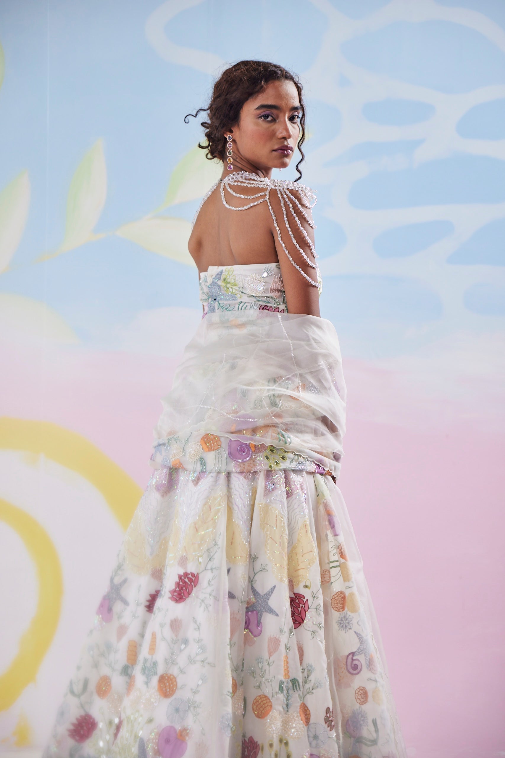 Vanilla Glow Handpainted Corset Lehenga