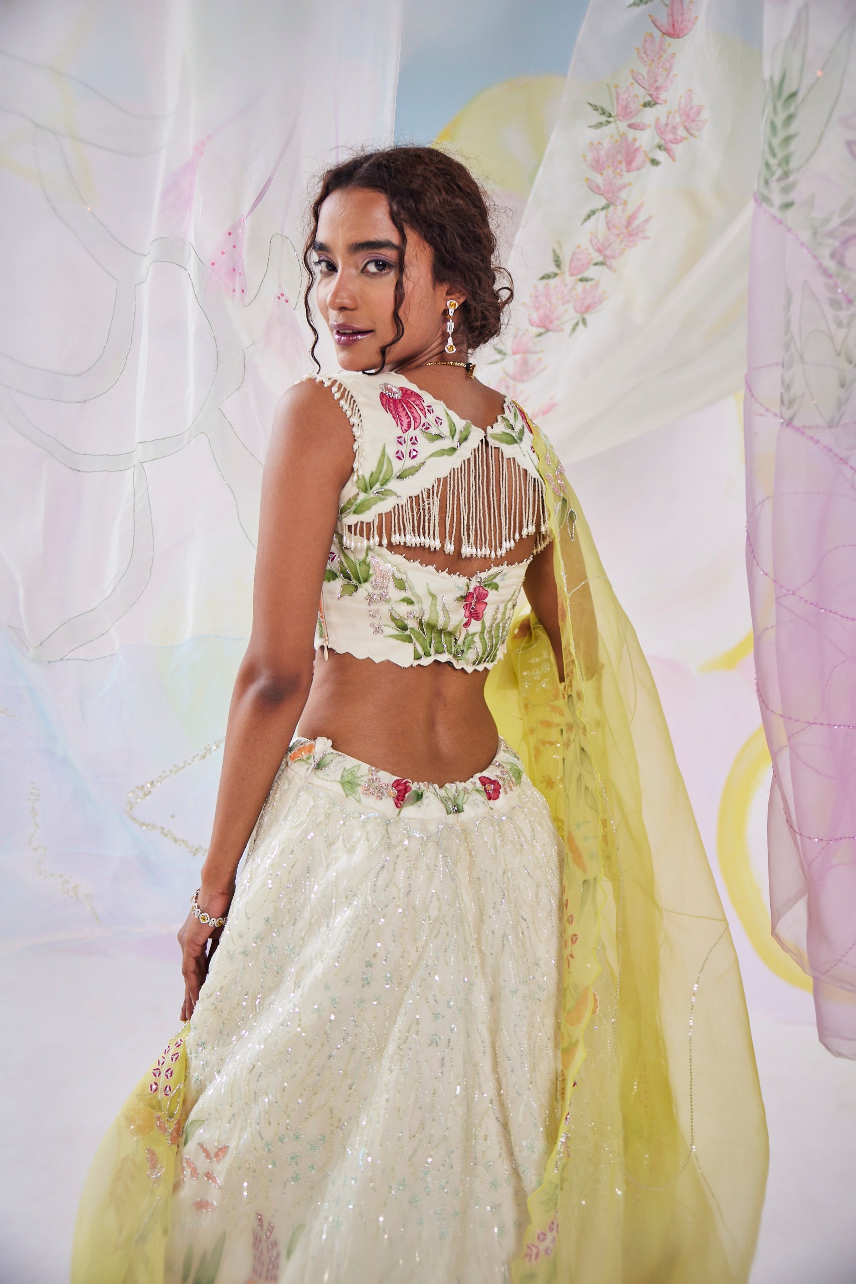 Mimosa Ivory Yellow Handpainted Lehenga Set