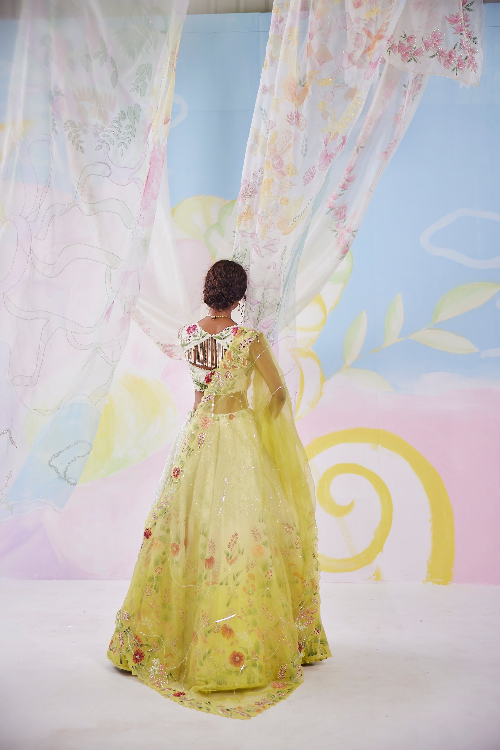 Mimosa Ivory Yellow Handpainted Lehenga Set