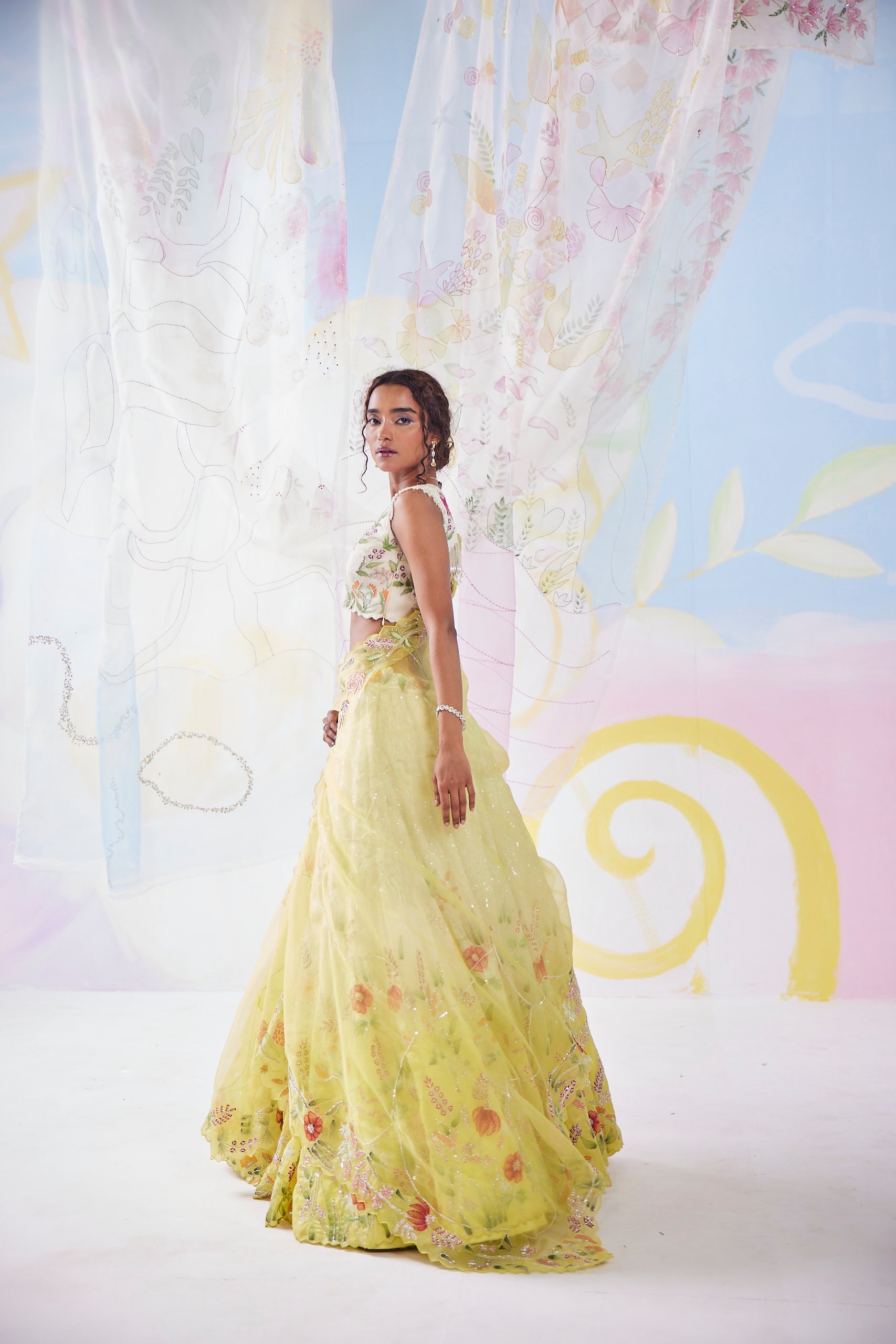Mimosa Ivory Yellow Handpainted Lehenga Set