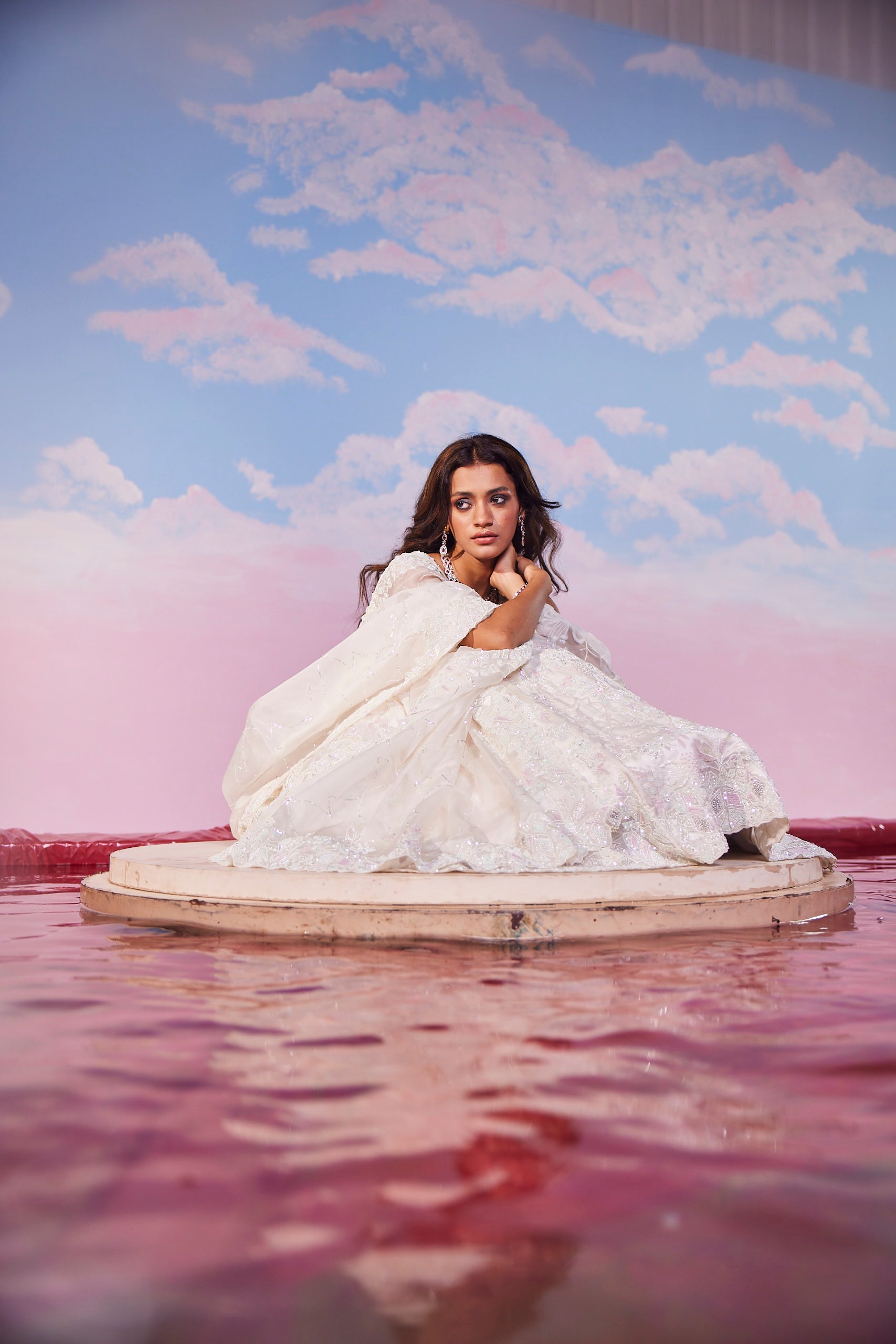 Elara Snow Ivory Cutdana Lehenga Set