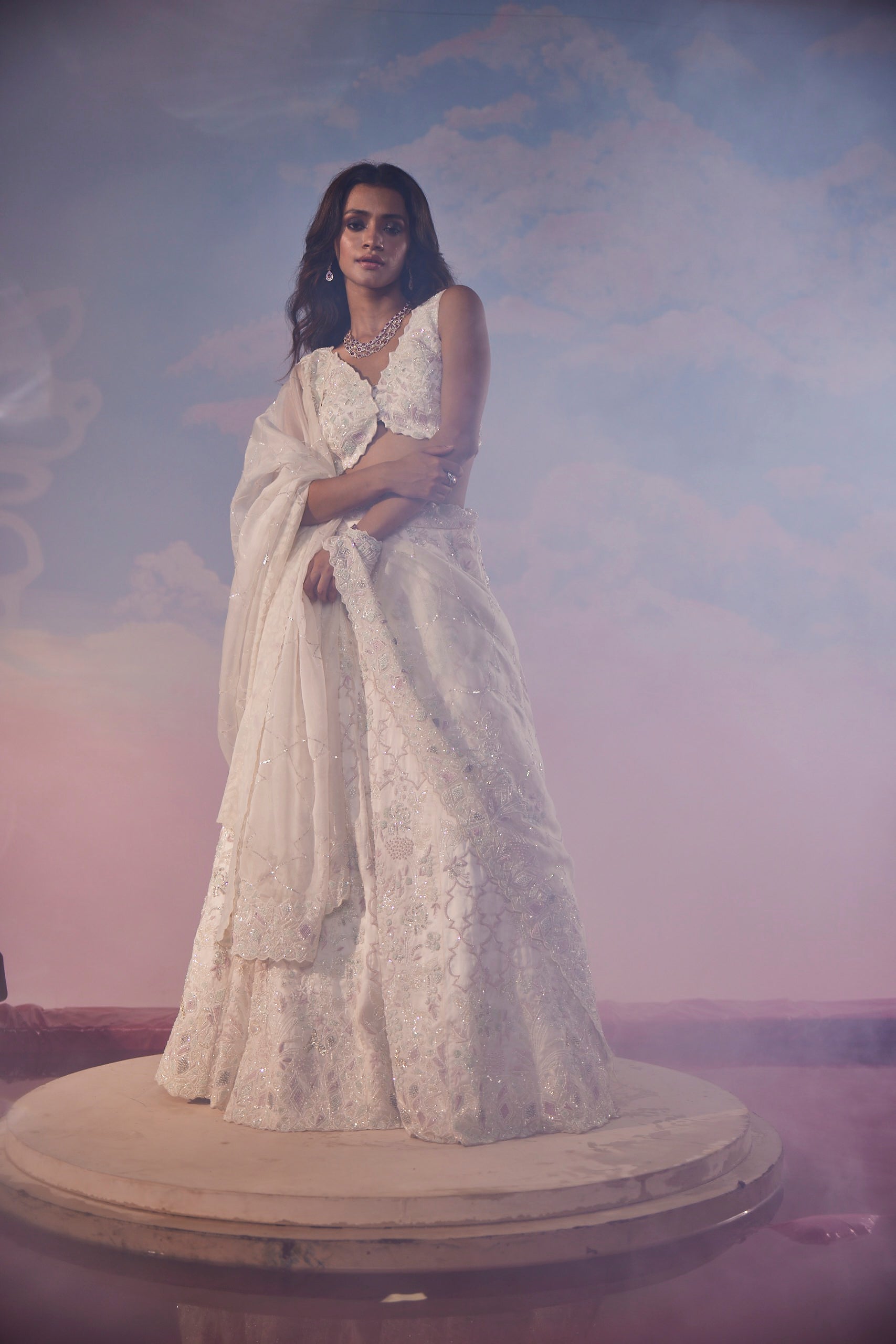 Elara Snow Ivory Cutdana Lehenga Set