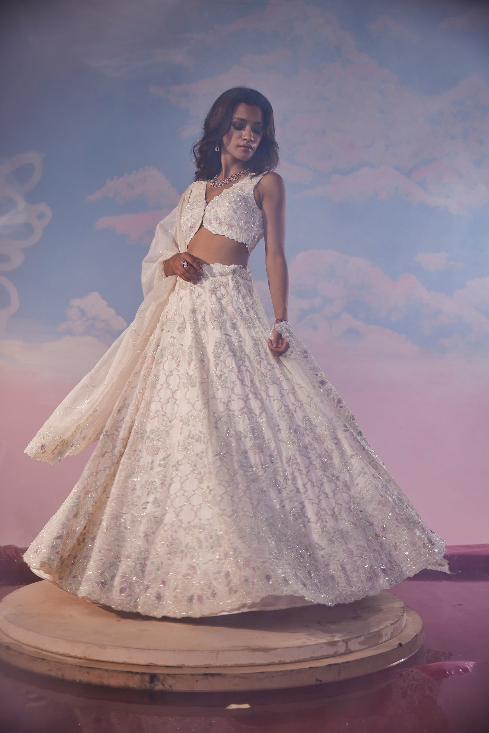 Elara Snow Ivory Cutdana Lehenga Set