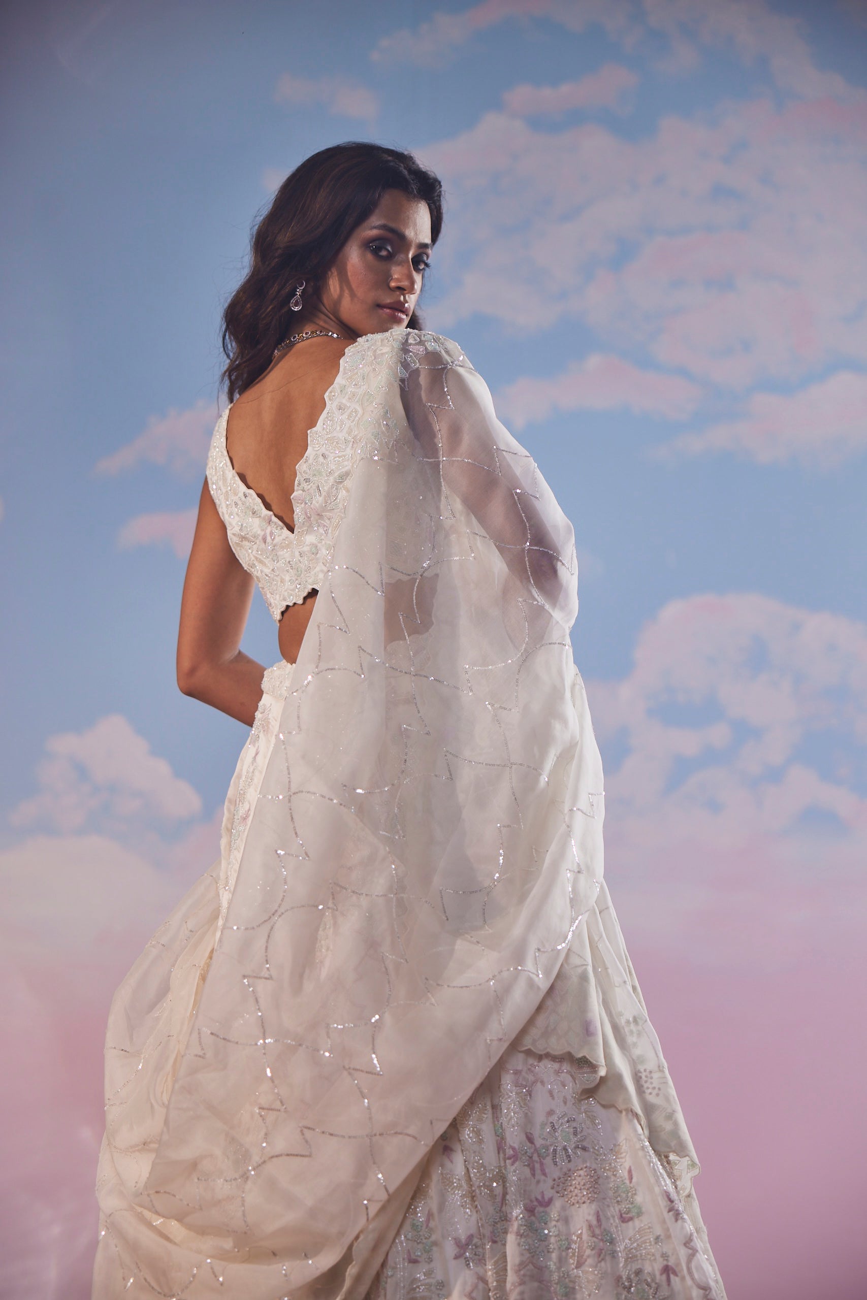 Elara Snow Ivory Cutdana Lehenga Set