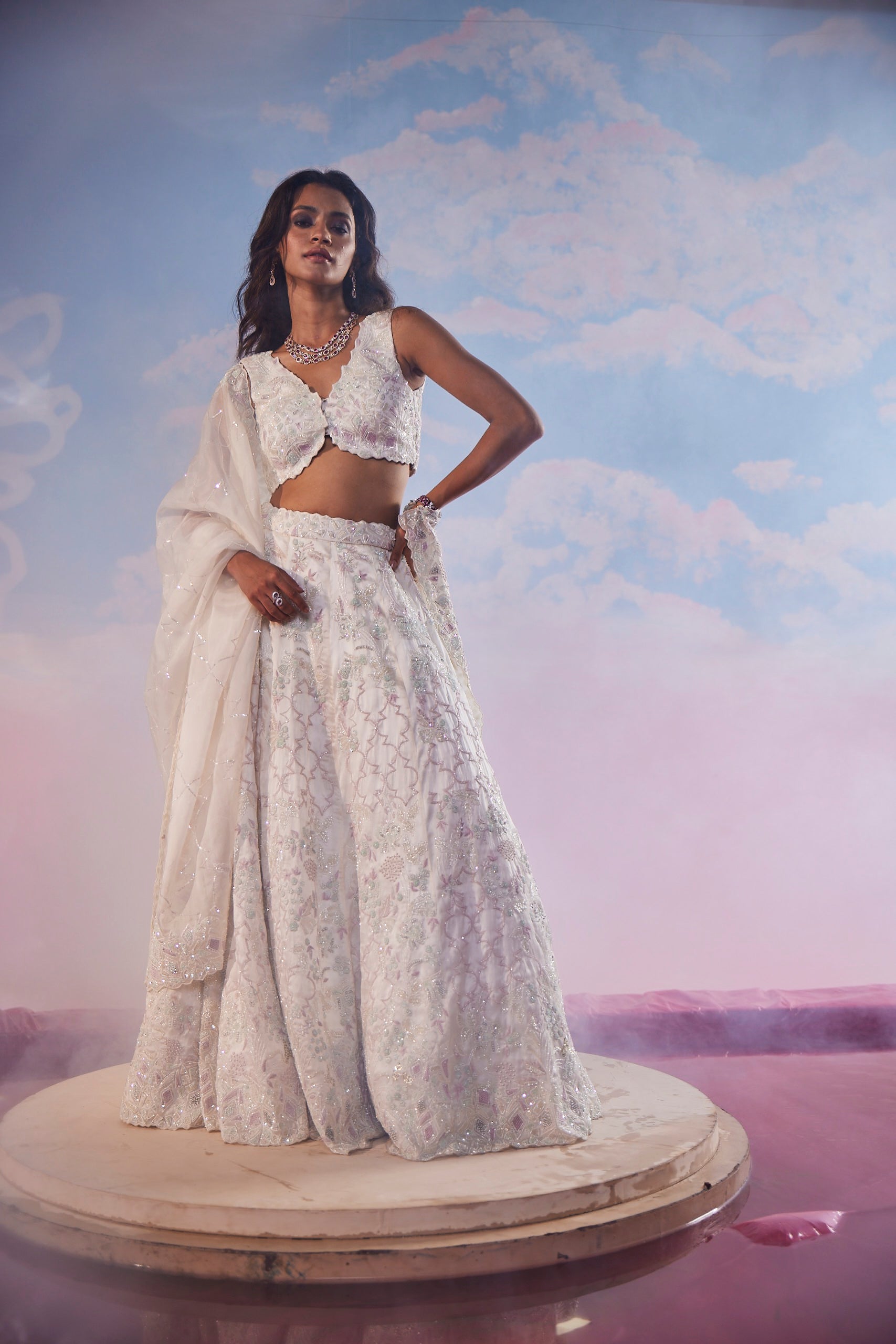 Elara Snow Ivory Cutdana Lehenga Set