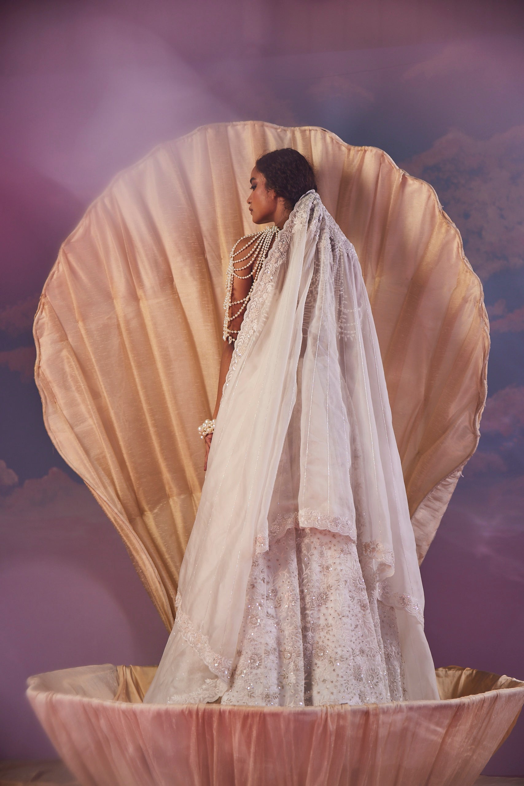Eira Pearl White Cutdana Lehenga Set