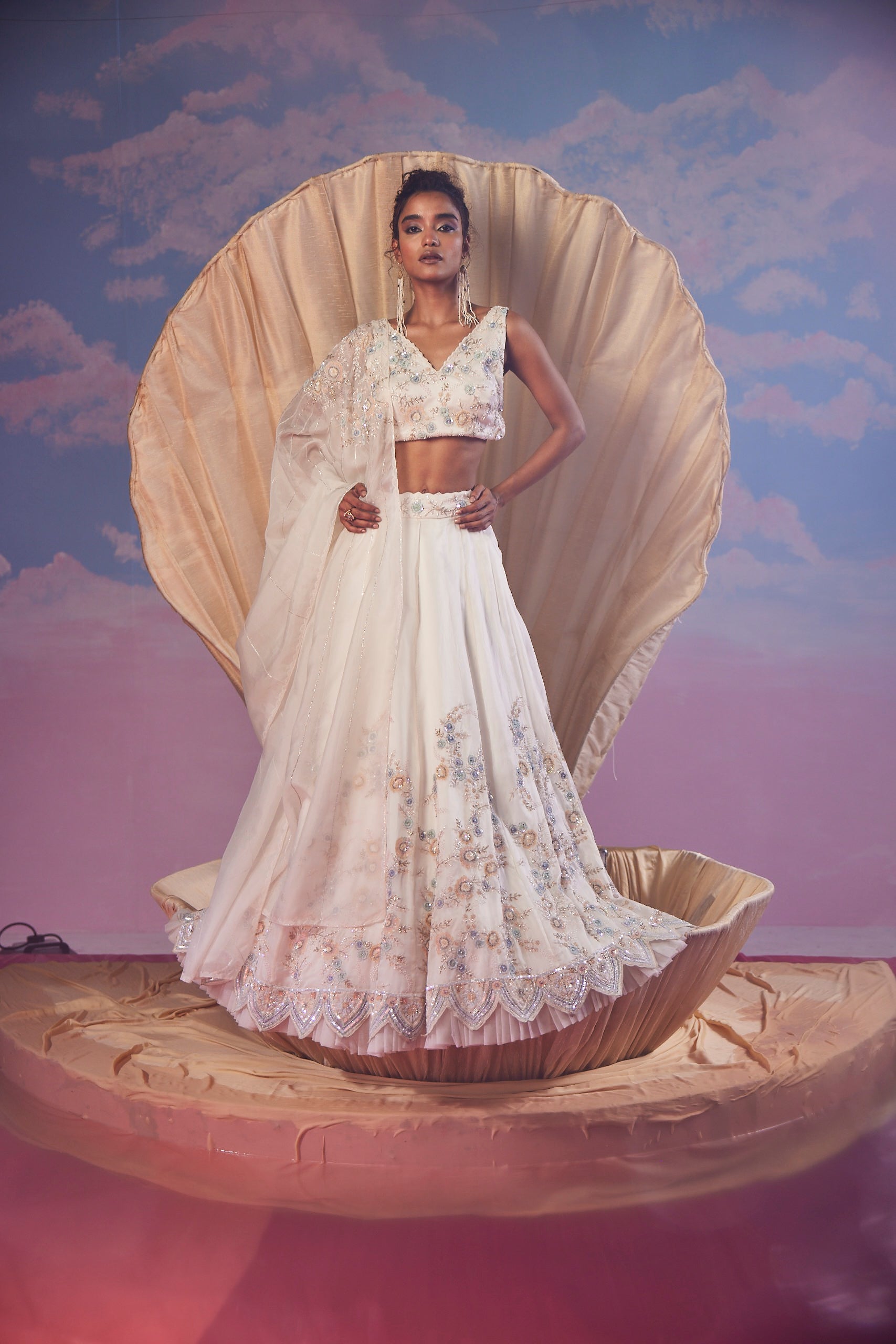 Zephyra Ivory Sequins Lehenga