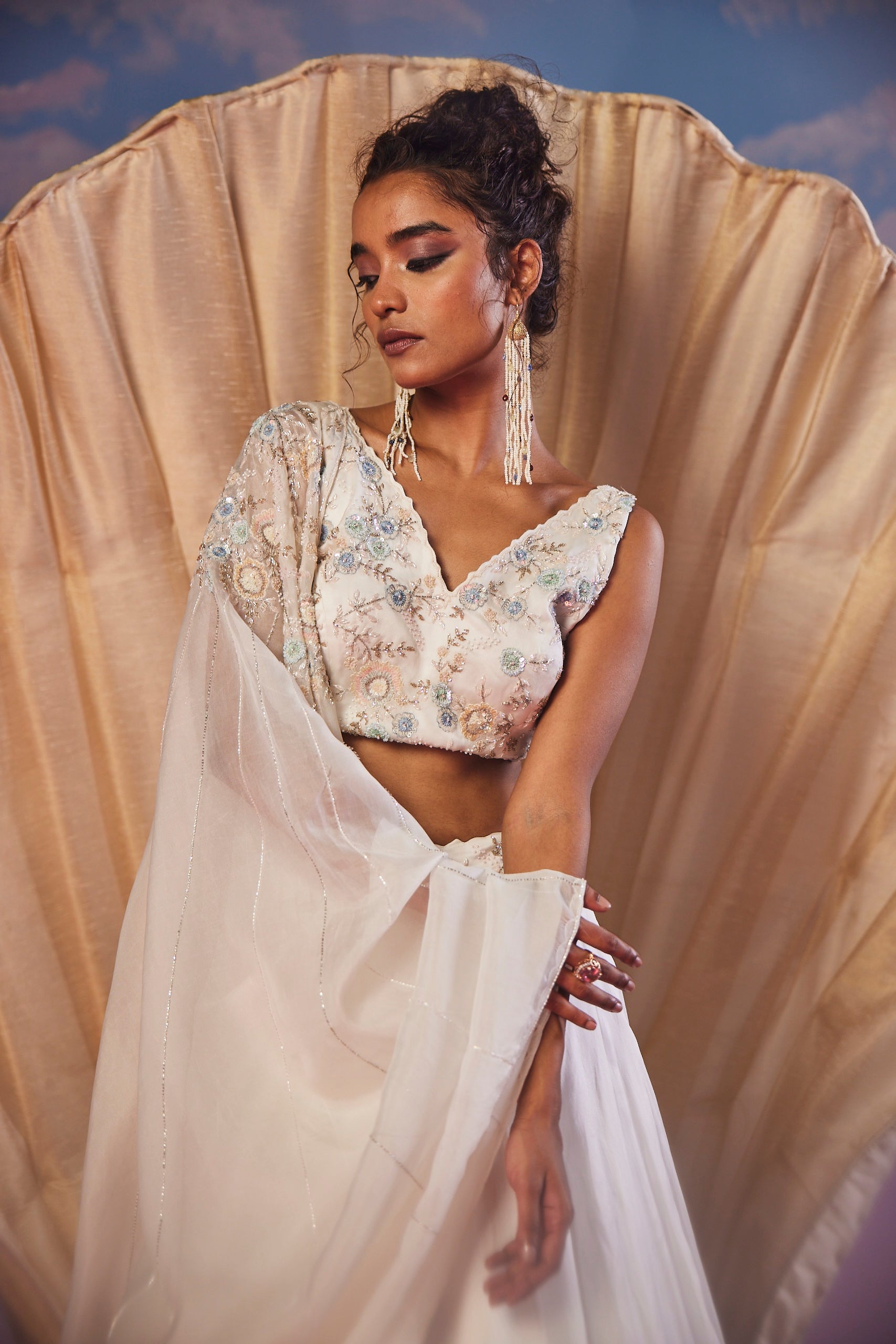 Zephyra Ivory Sequins Lehenga