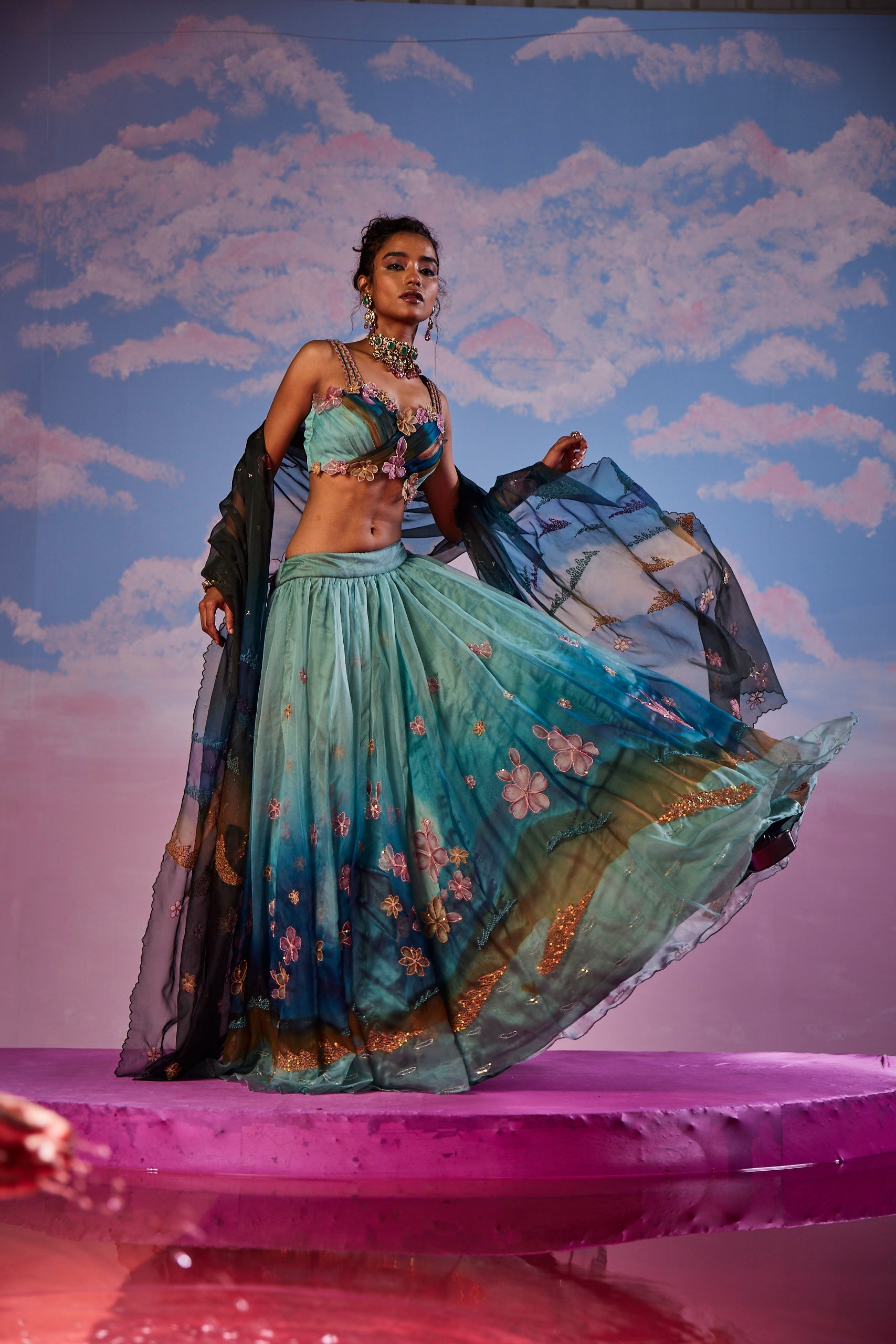 Azureen Multi-Color Handpainted Lehenga