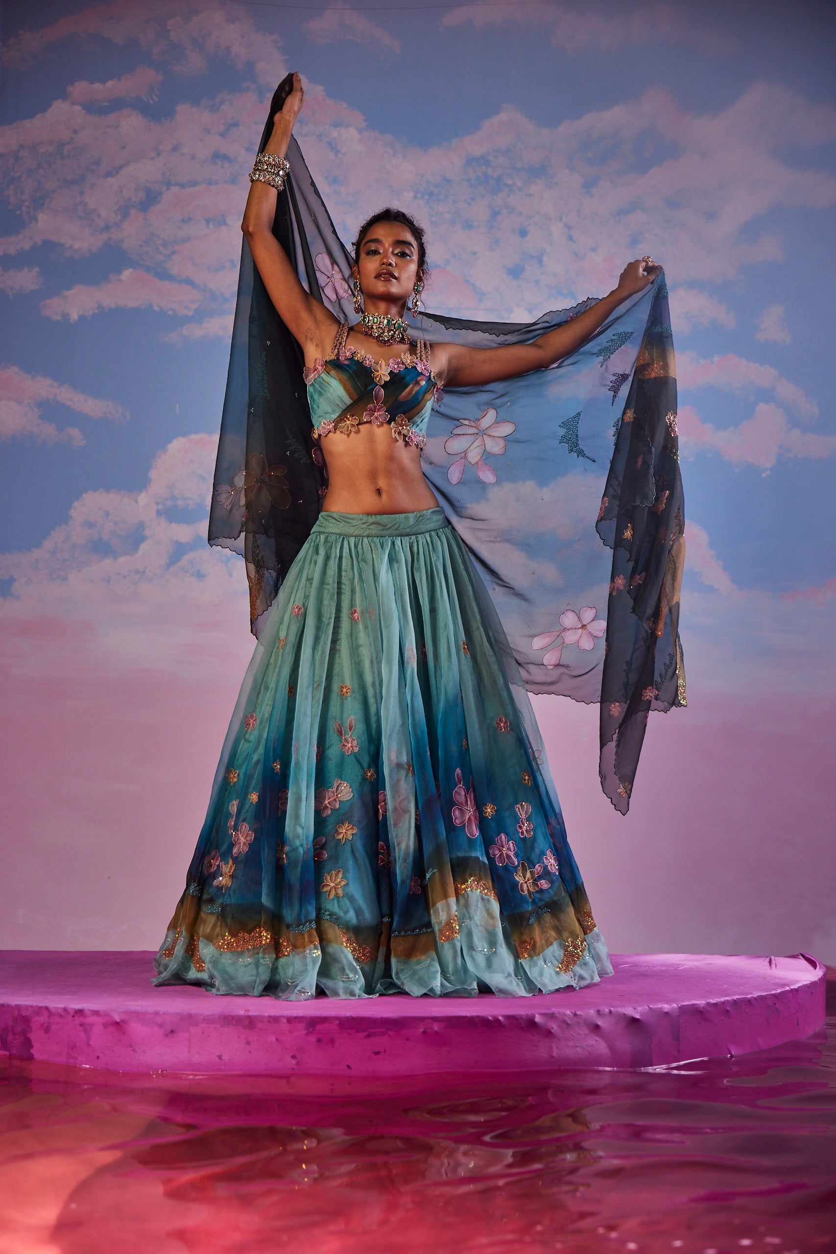 Azureen Multi-Color Handpainted Lehenga