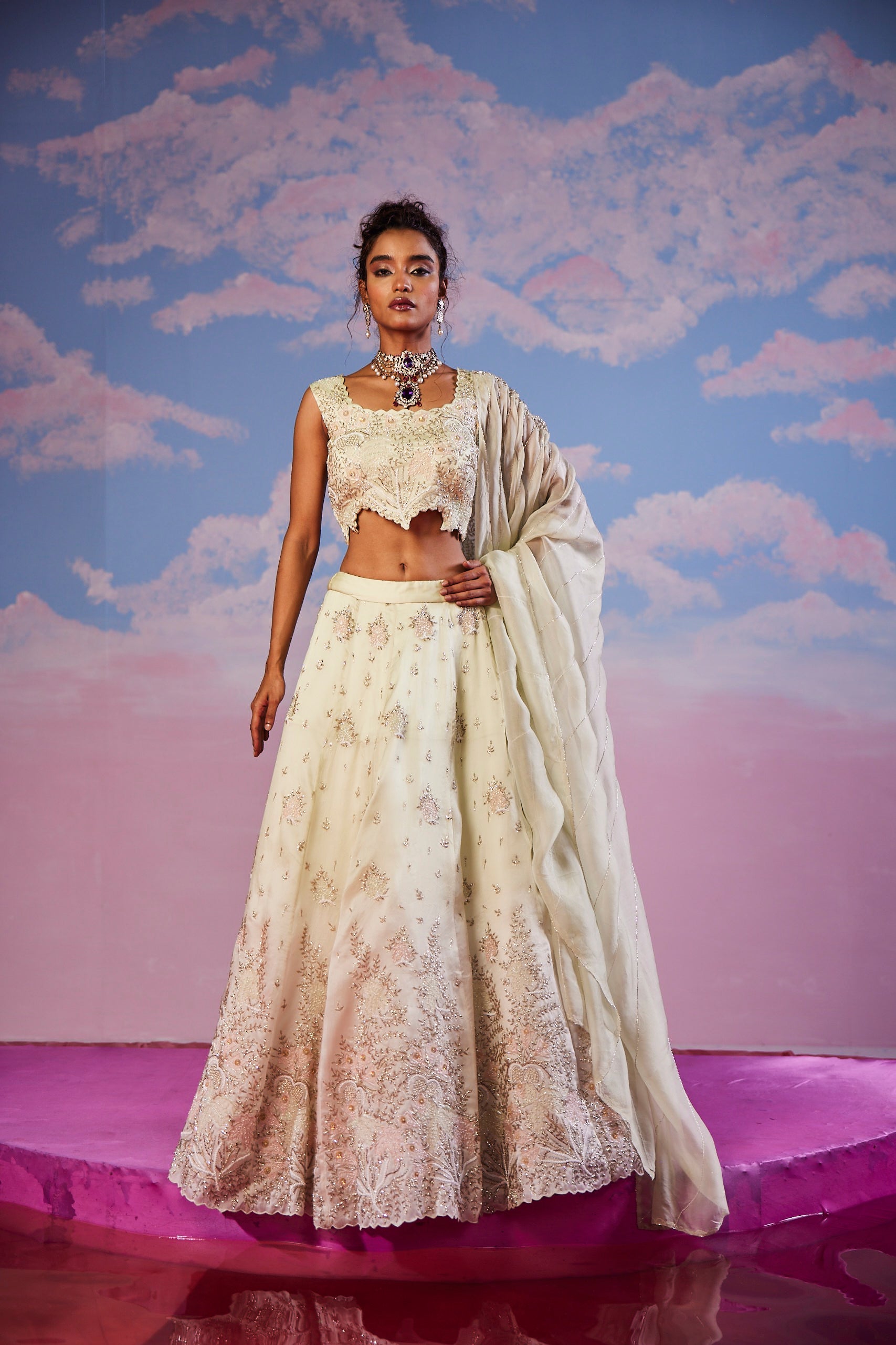 Nahla Pastel Green Cutdana Lehenga Set