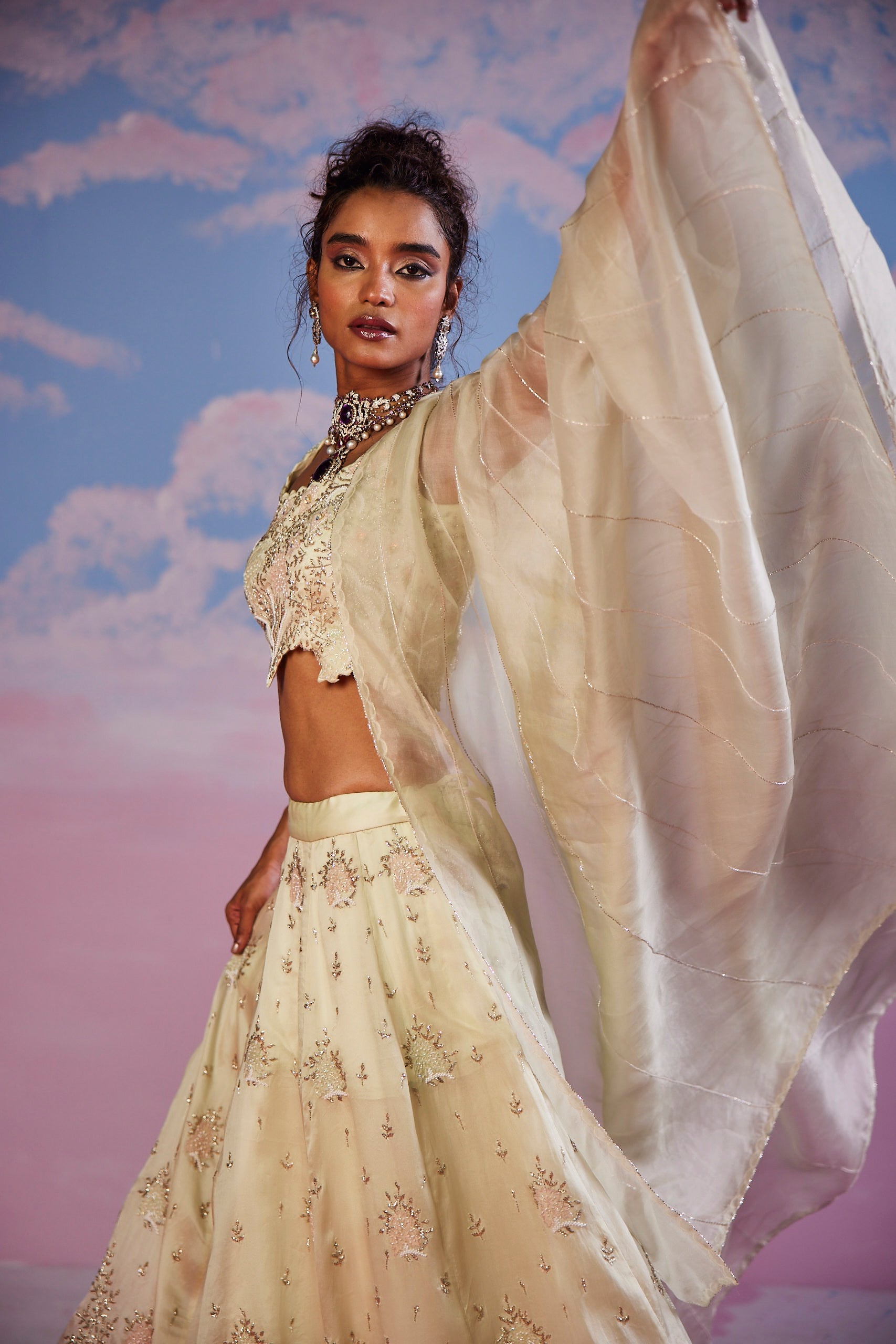 Nahla Pastel Green Cutdana Lehenga Set