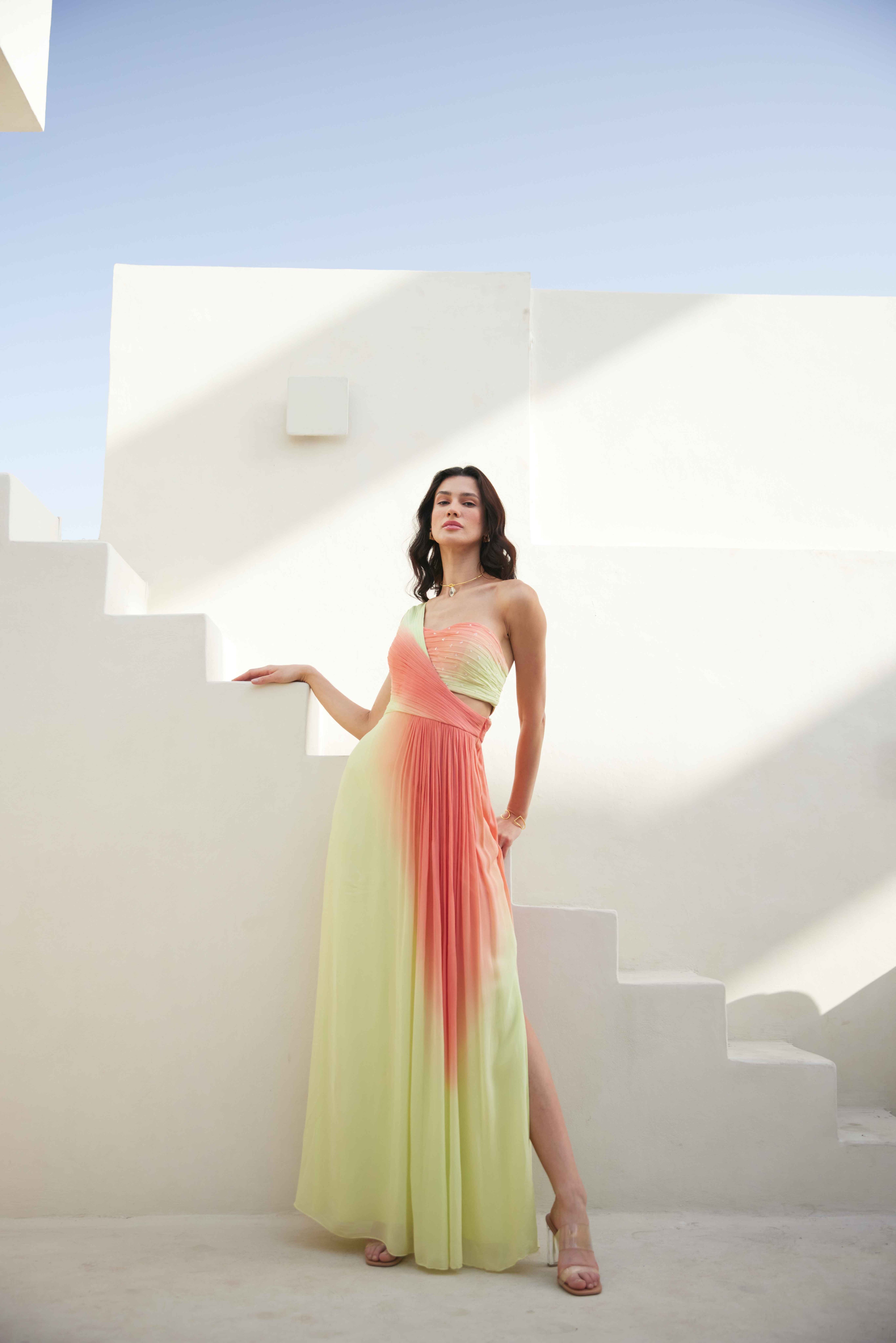 Citrus Dream Pleated Dress
