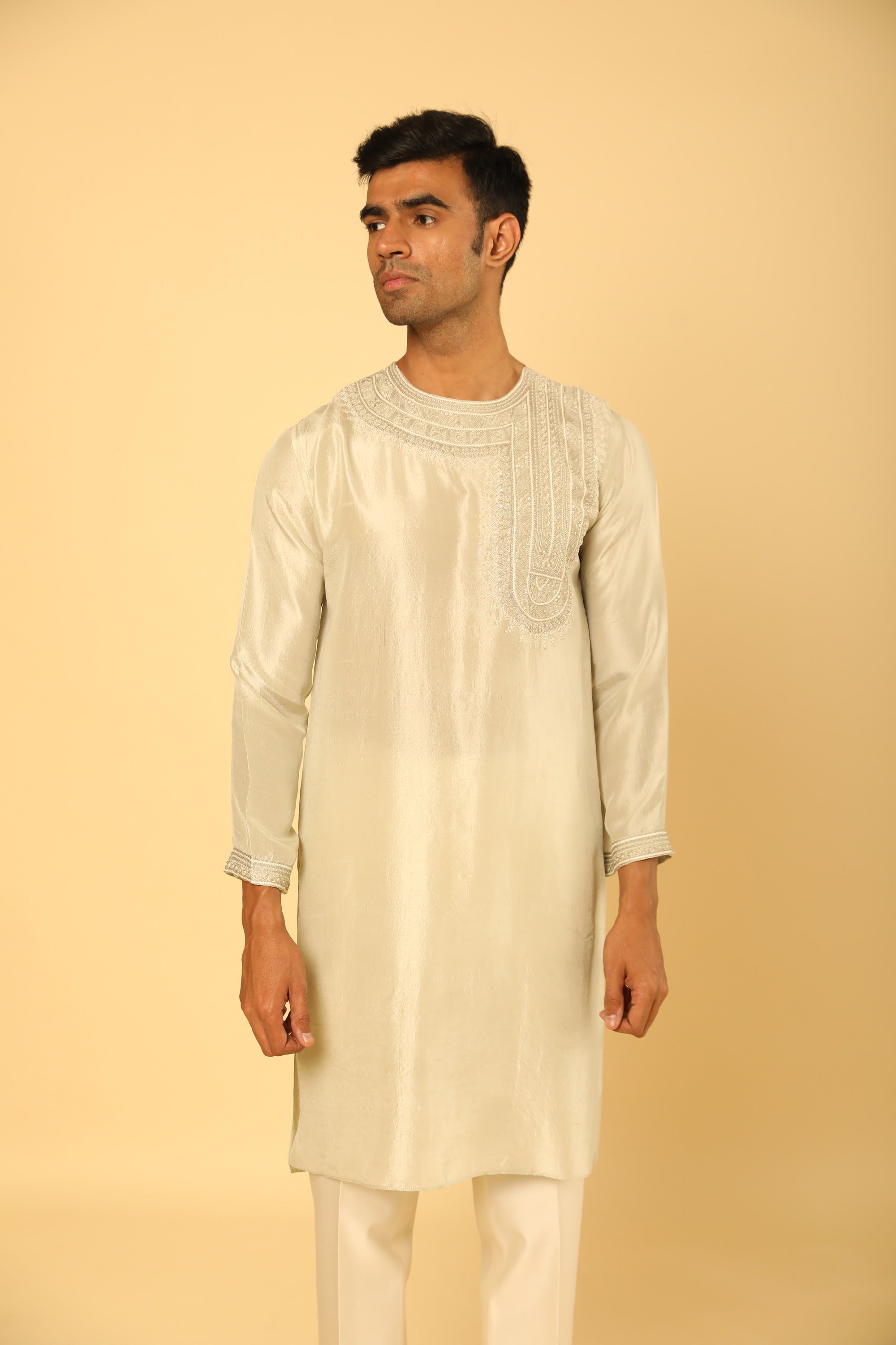 Pale Green Kurta Set With French Knot Embroidery