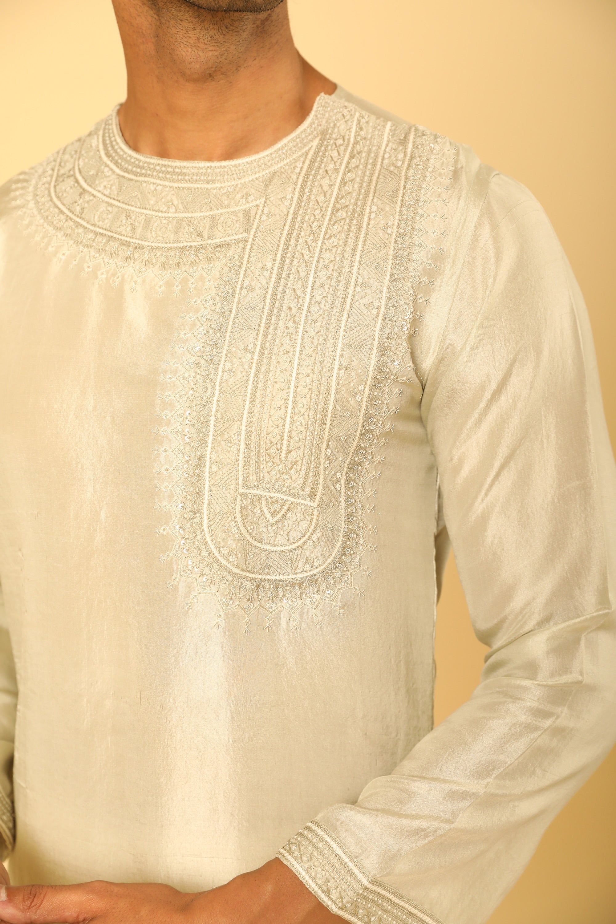 Pale Green Kurta Set With French Knot Embroidery