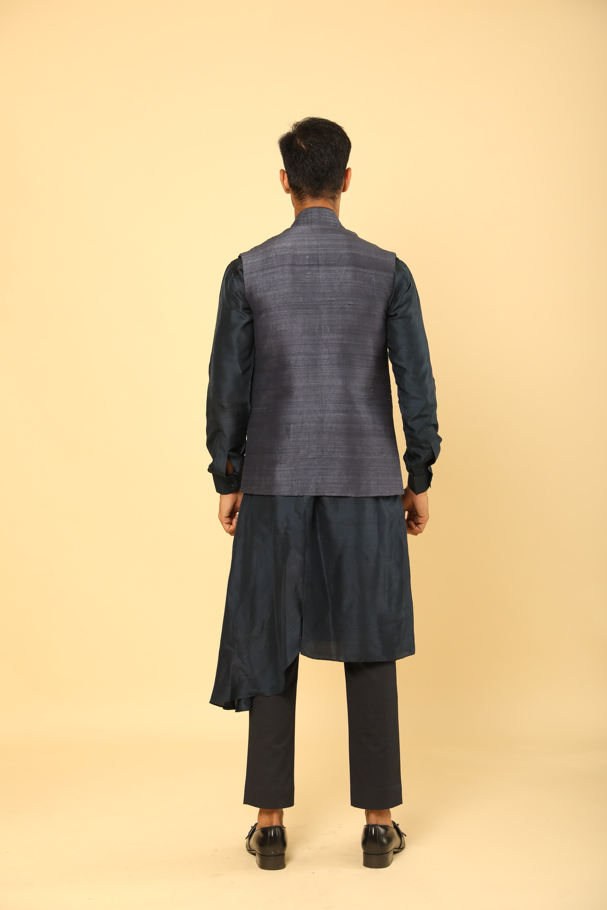 Embroidered Bundi And Drape Kurta Set