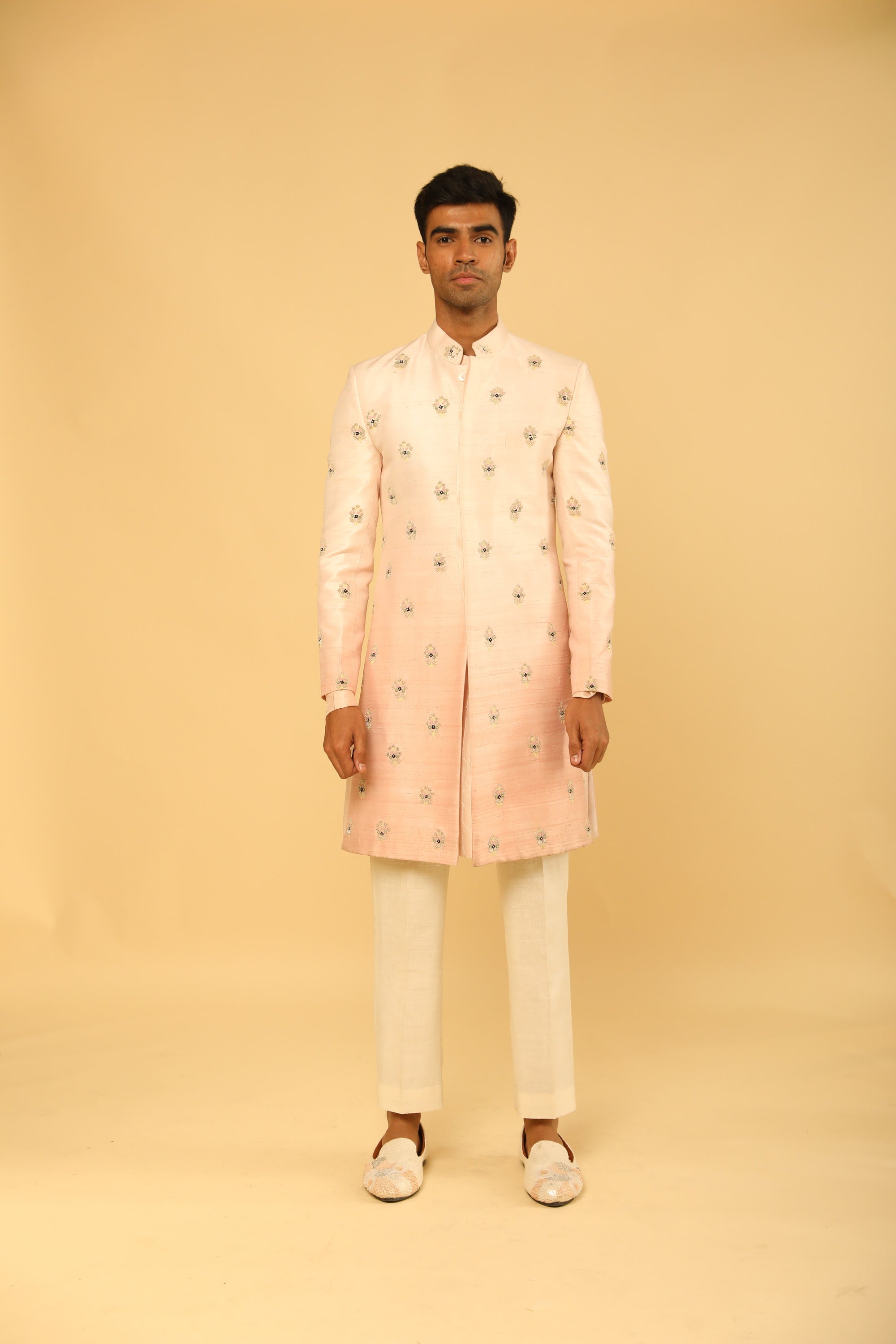 Blush Pink Embroidered Sherwani Set
