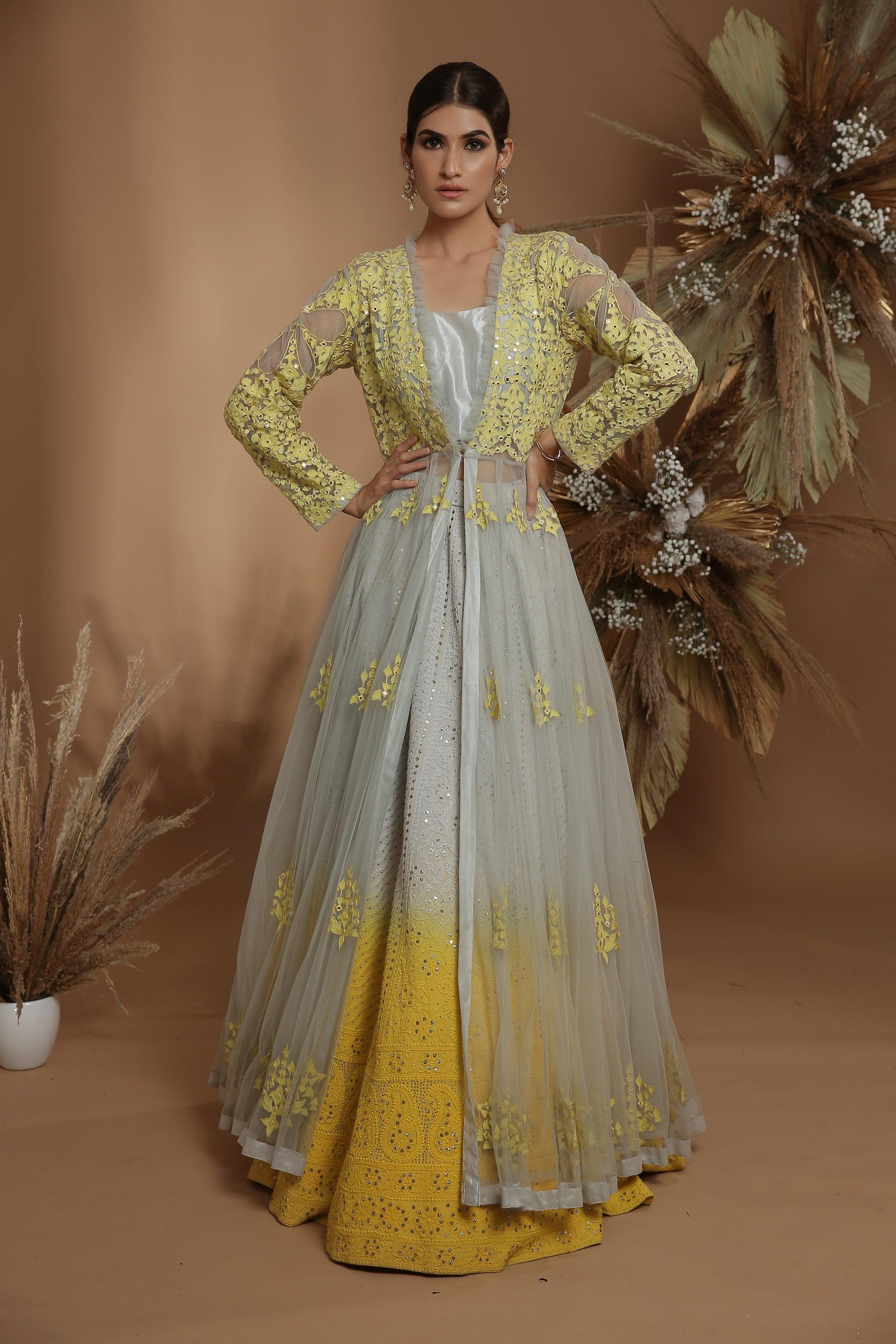 Grey Embroidered Lehenga With Jacket