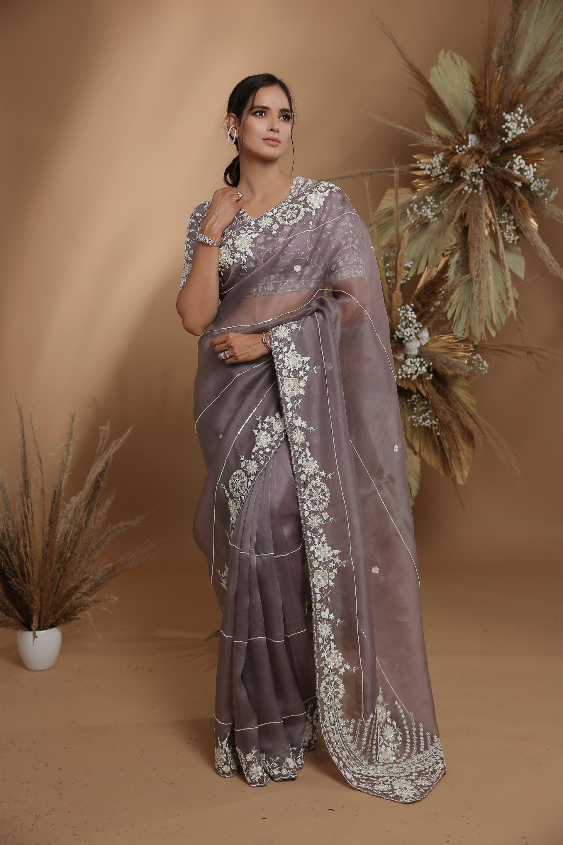 Mauve Embroidered Saree