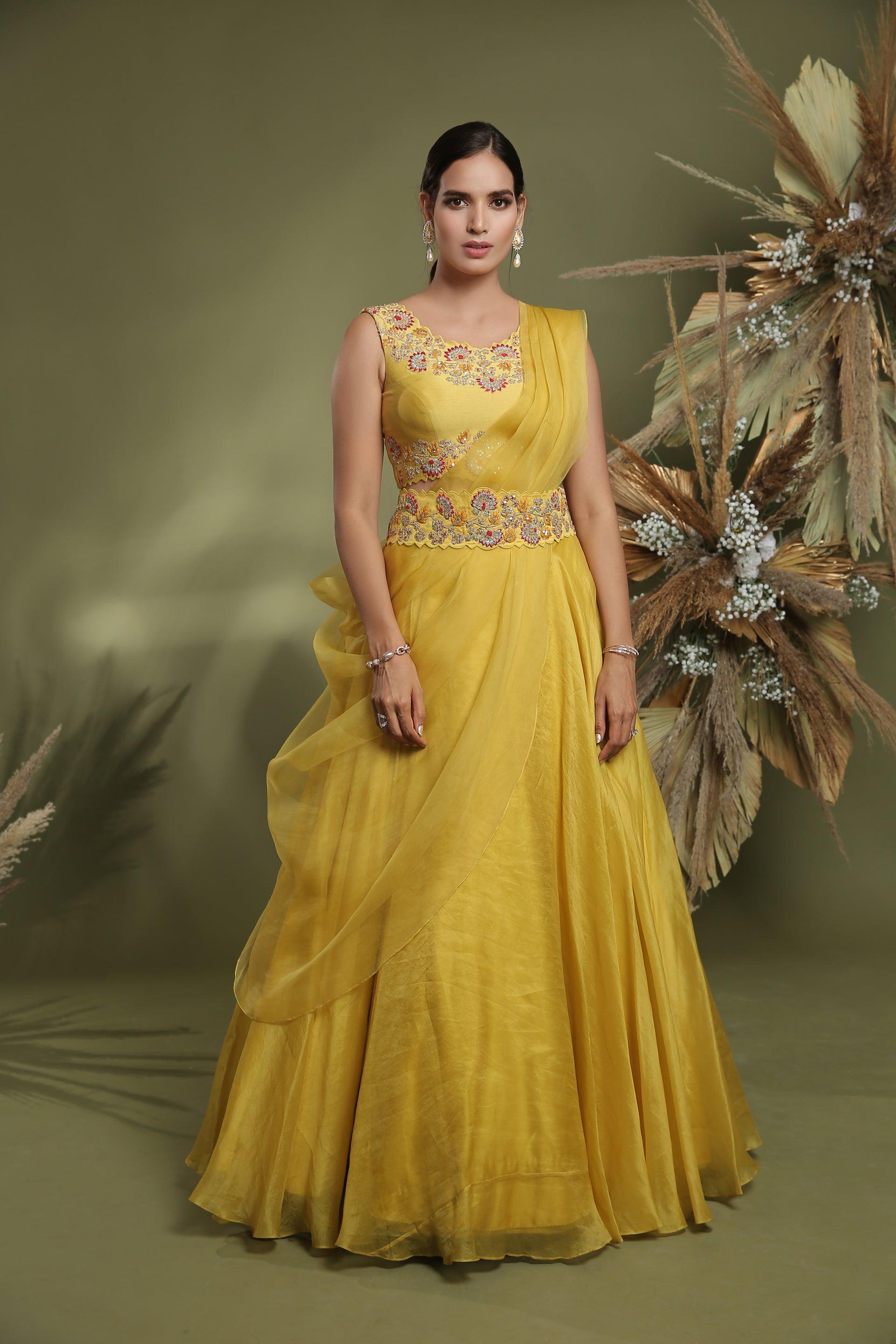 Mustard Embroidered Lehenga Set