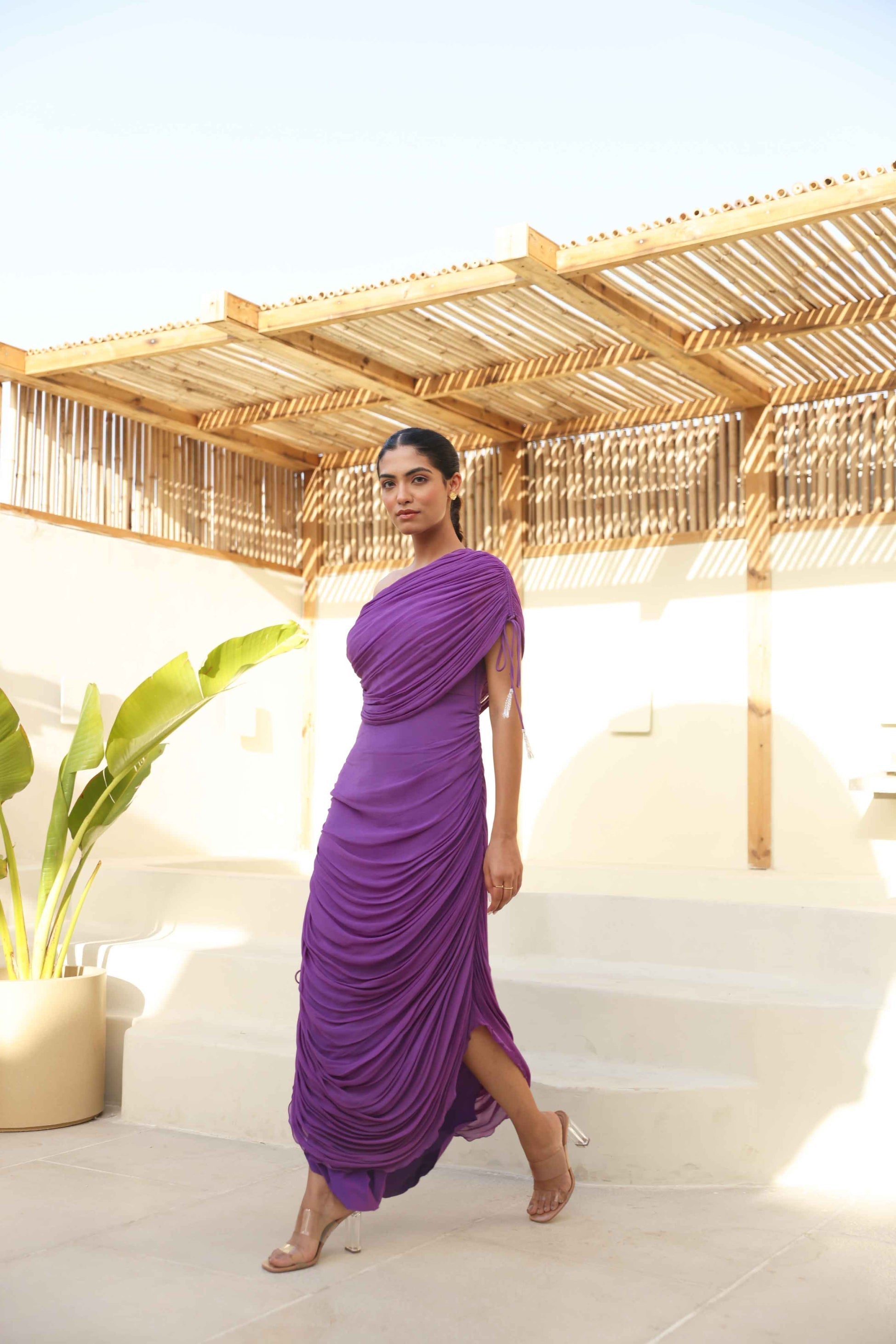 Plum Perfect Cowl Drape Dress