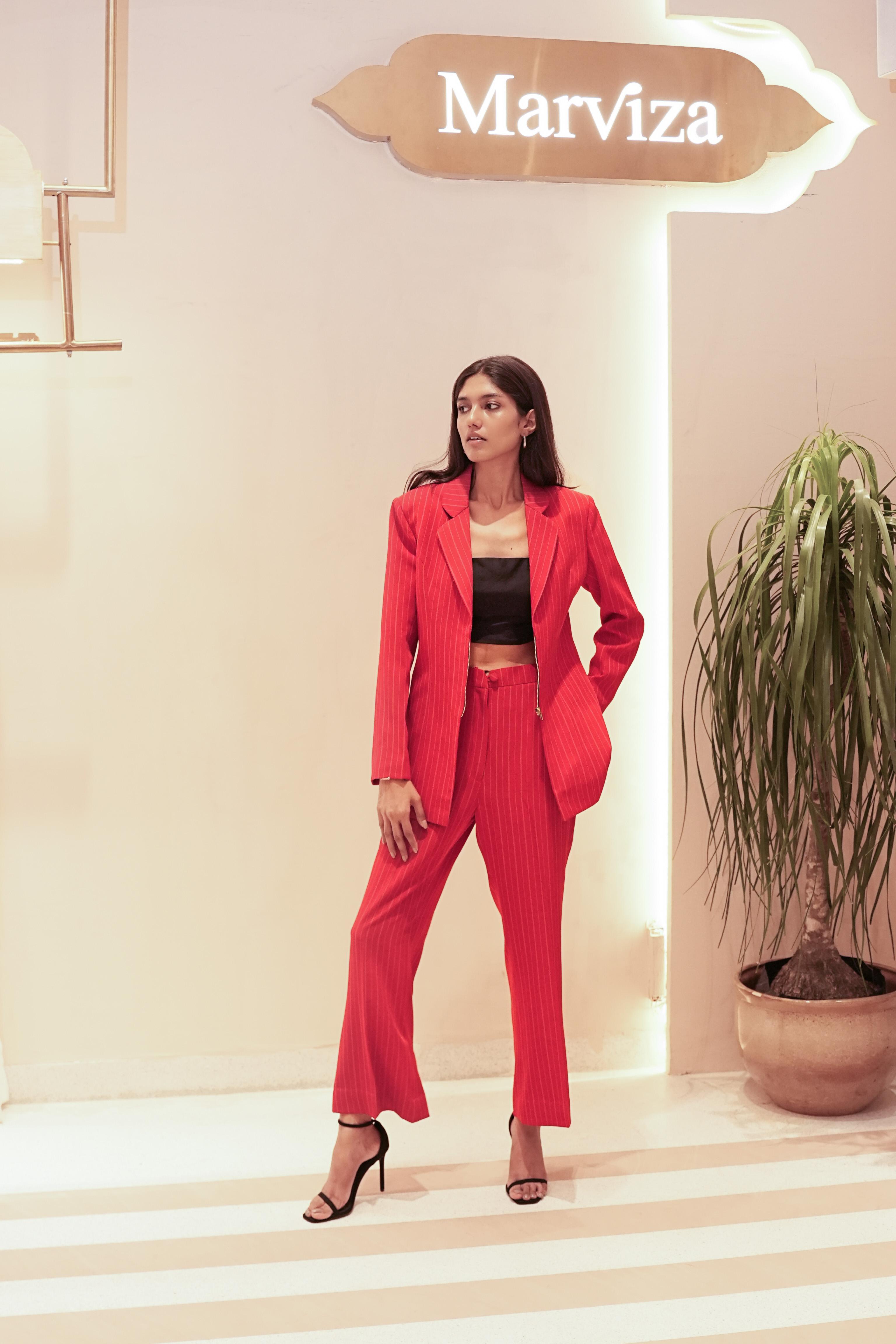 Crimson Stripe Power Suit