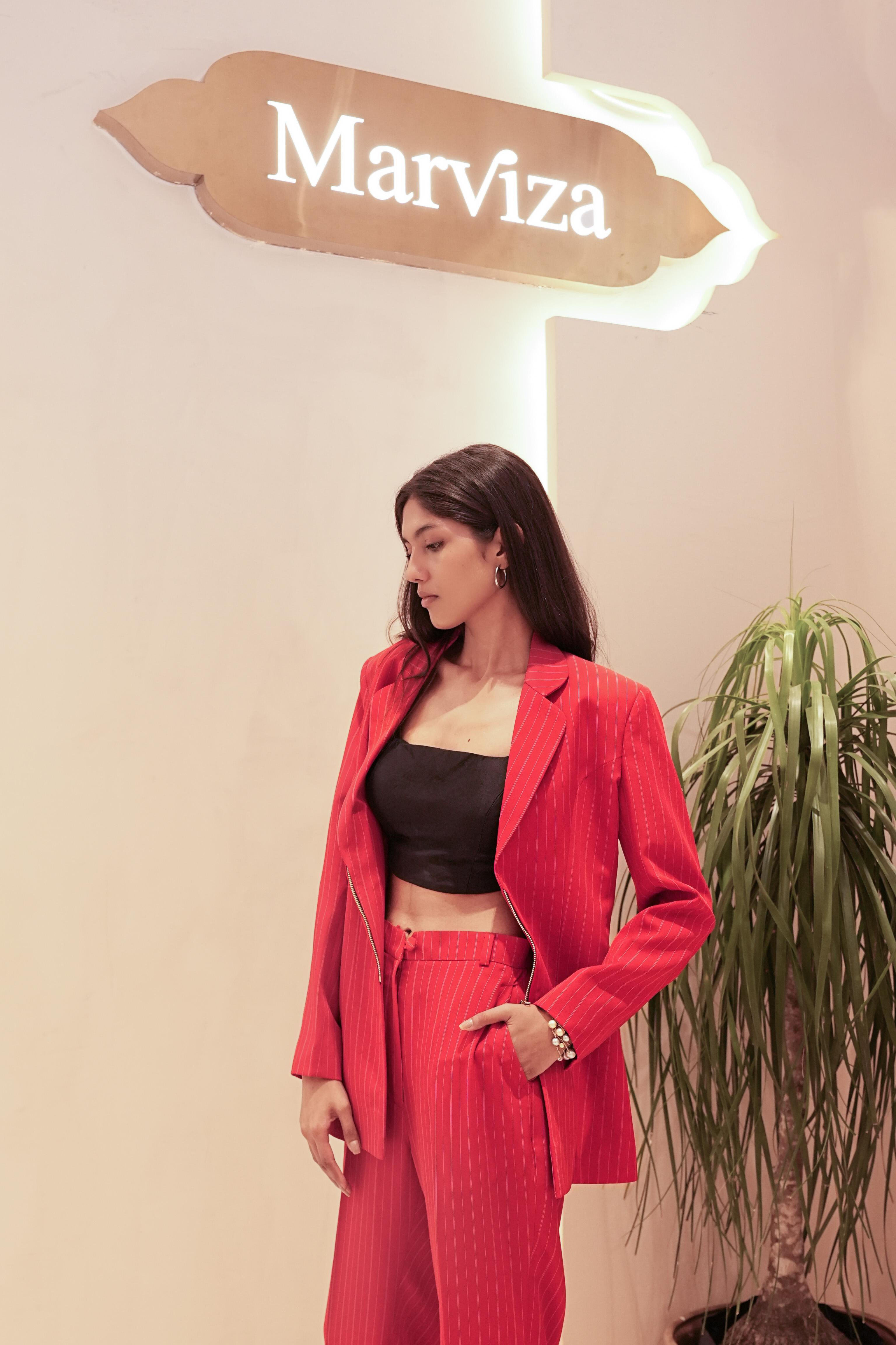 Crimson Stripe Power Suit