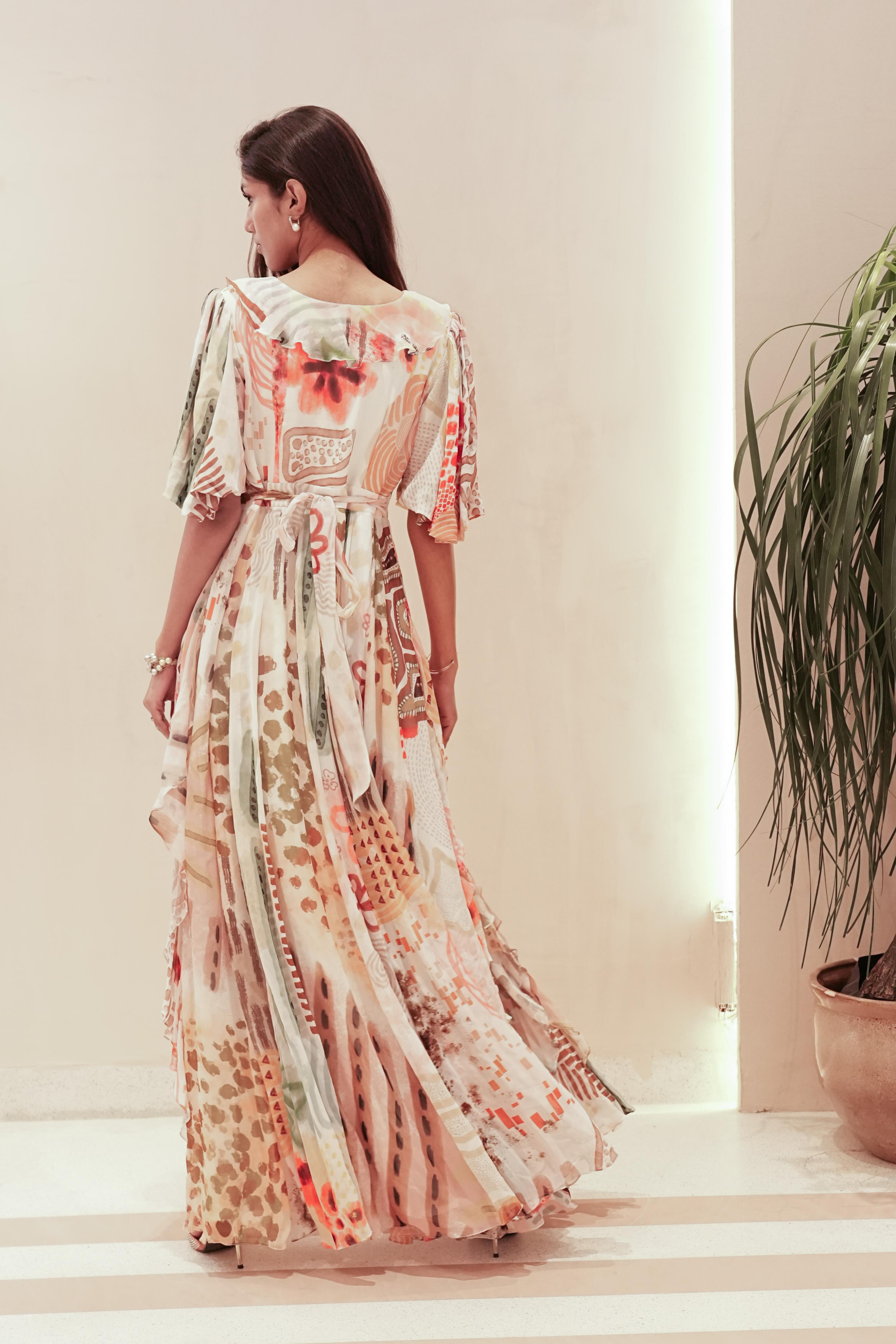 Rainbow Petals Georgette Gown