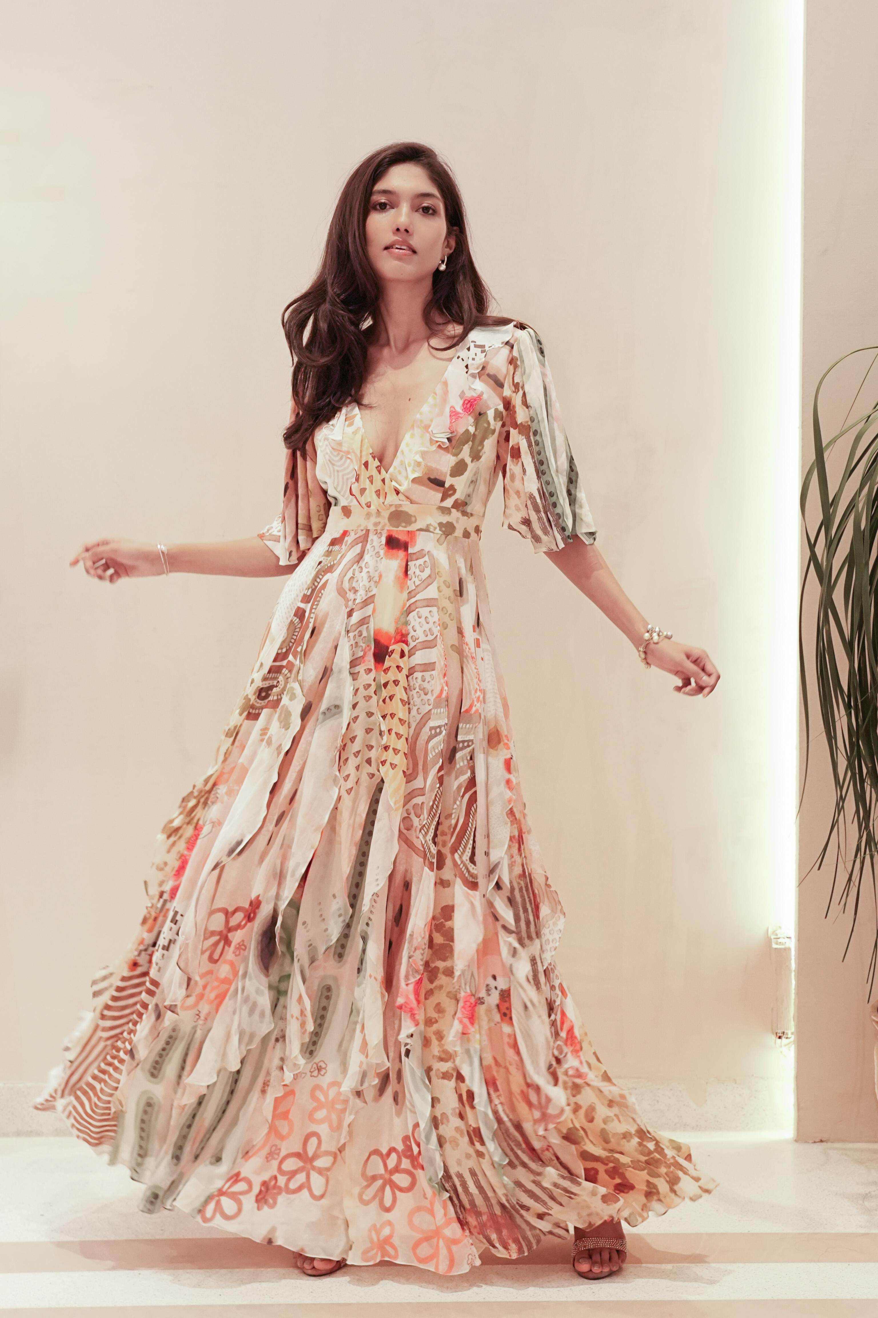 Rainbow Petals Georgette Gown