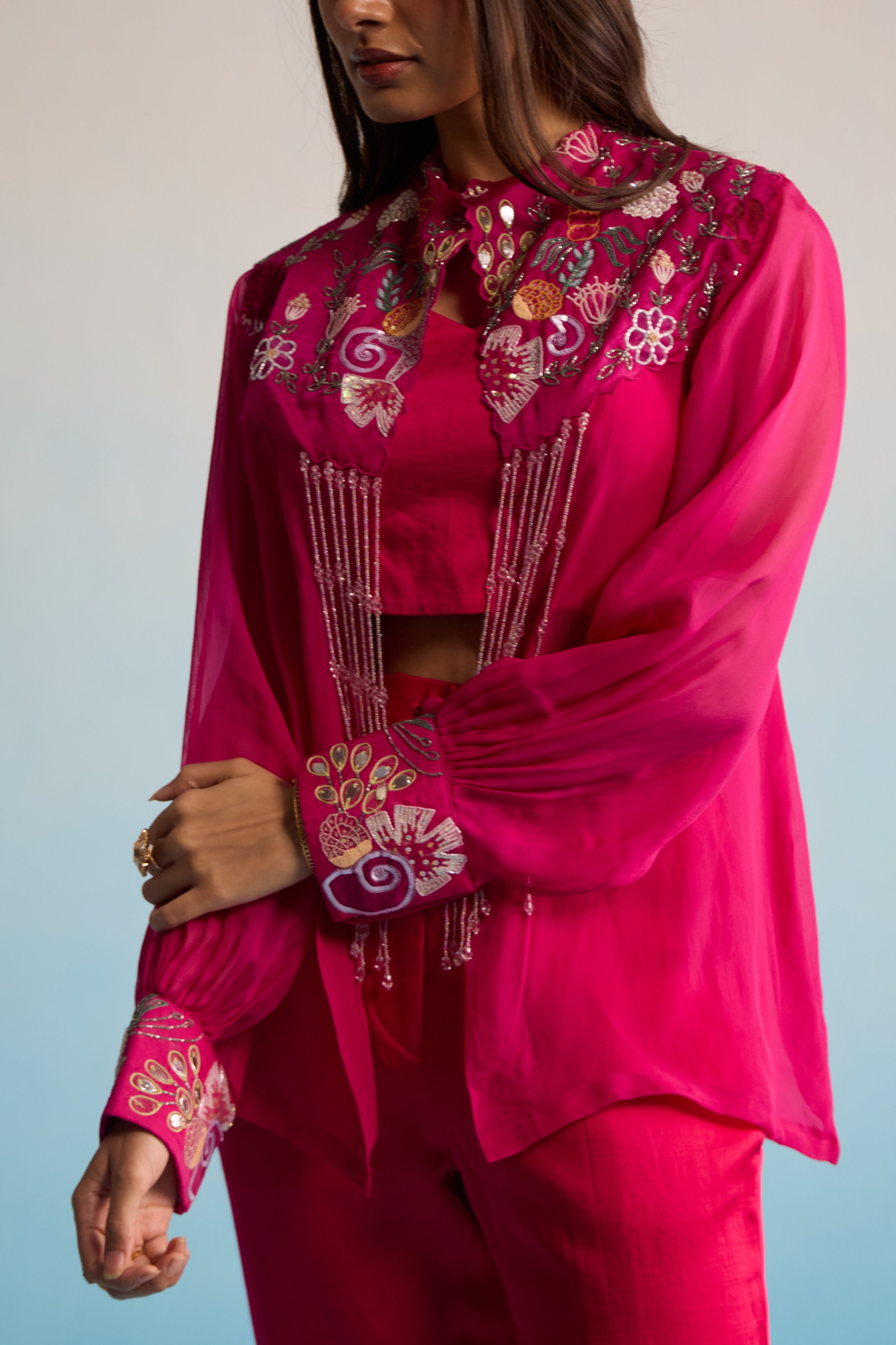 Hot Pink Embroidered Co-Ord Set