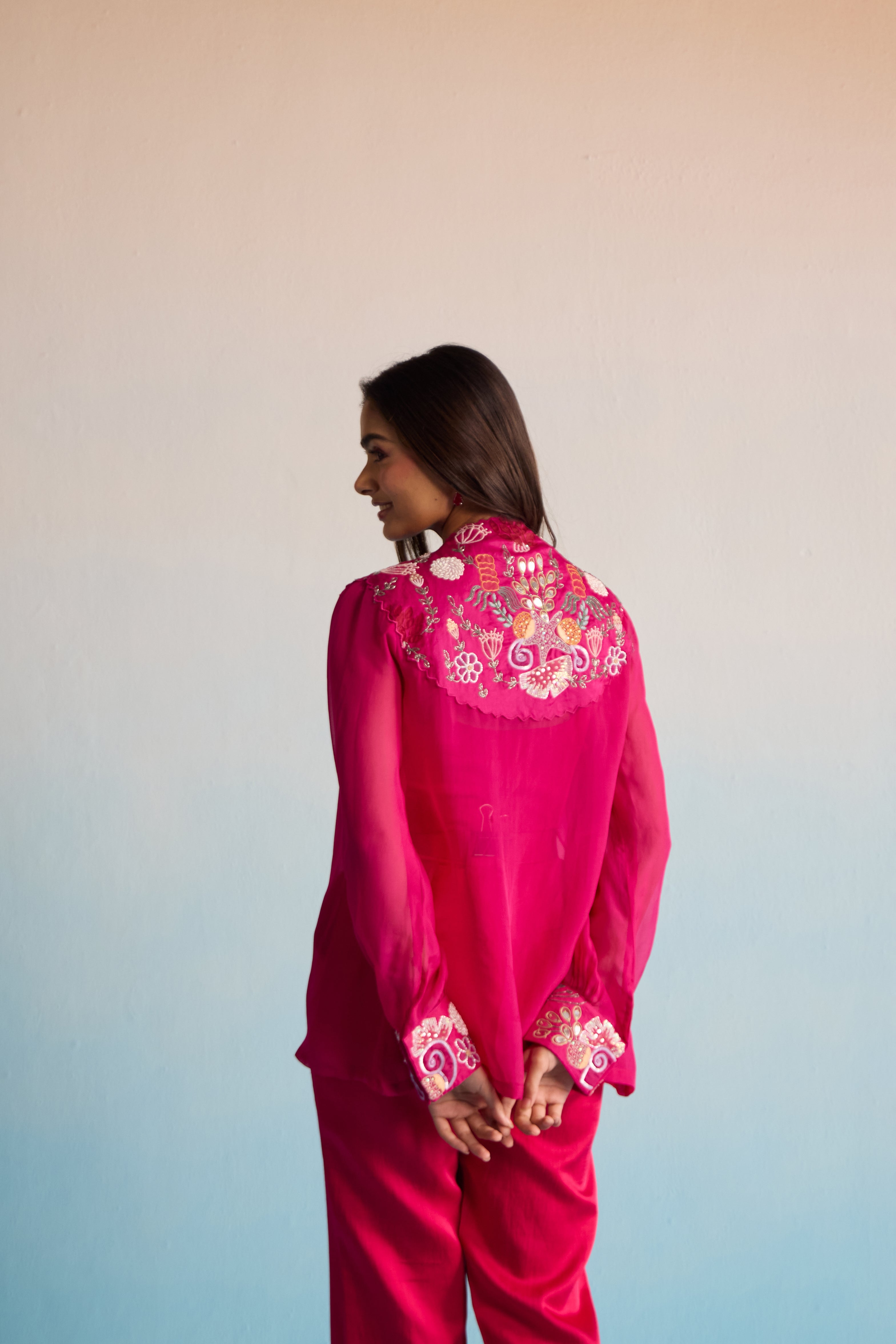 Hot Pink Embroidered Co-Ord Set