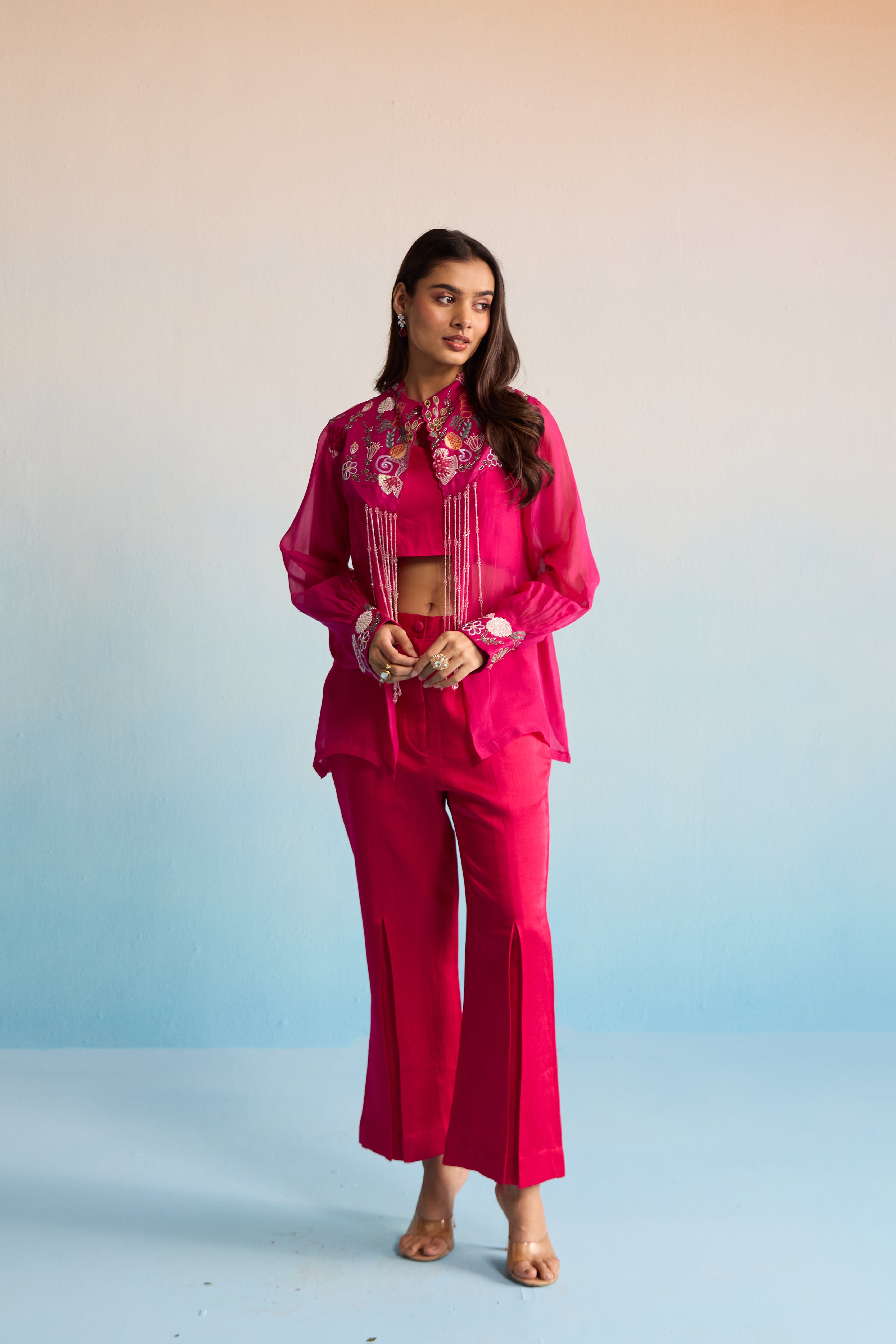 Hot Pink Embroidered Co-Ord Set