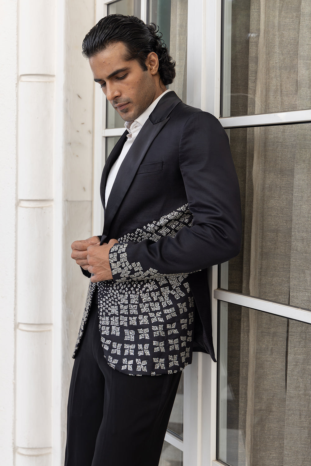 Zyric Black Suit with Embroidered Jacket and White Shirt