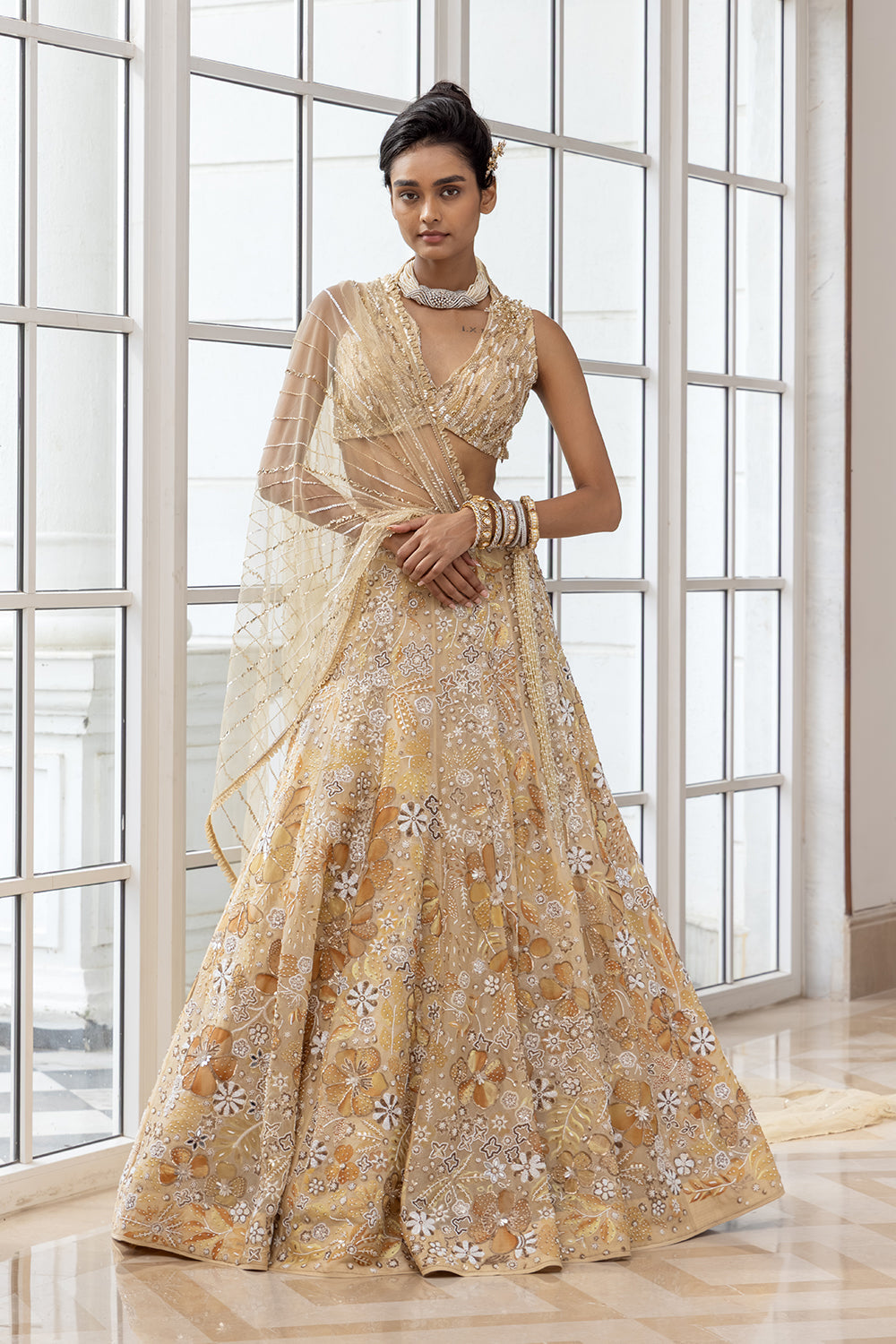 Terra Earthy All-Over Embellished Skirt with Beaded Blouse and Matching Dupatta