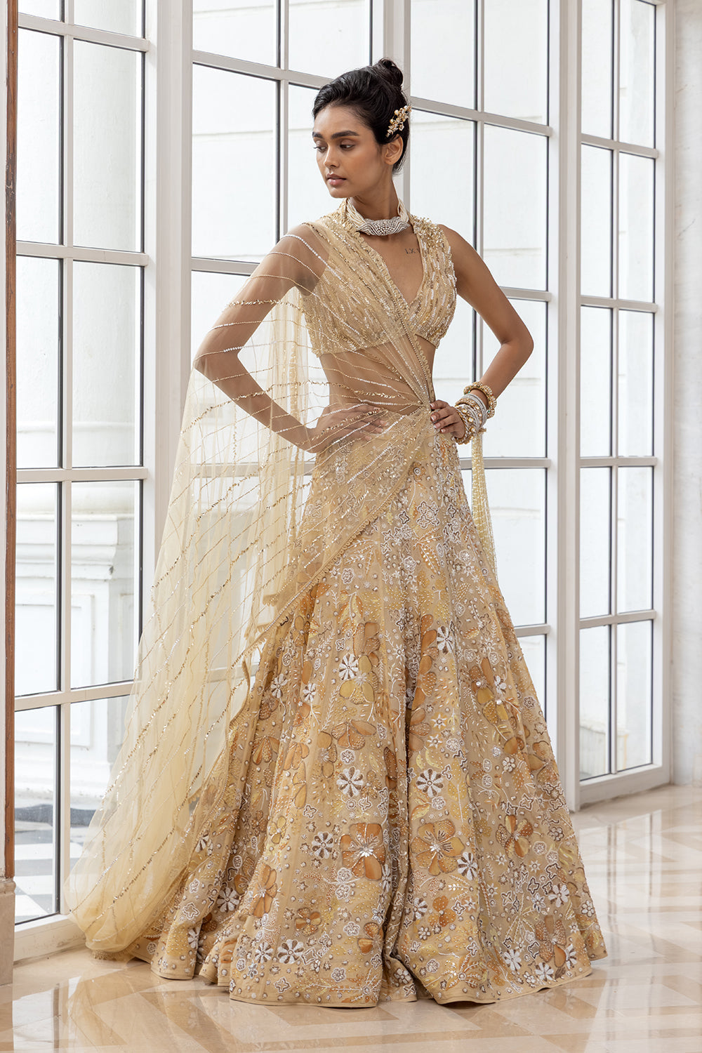 Terra Earthy All-Over Embellished Skirt with Beaded Blouse and Matching Dupatta