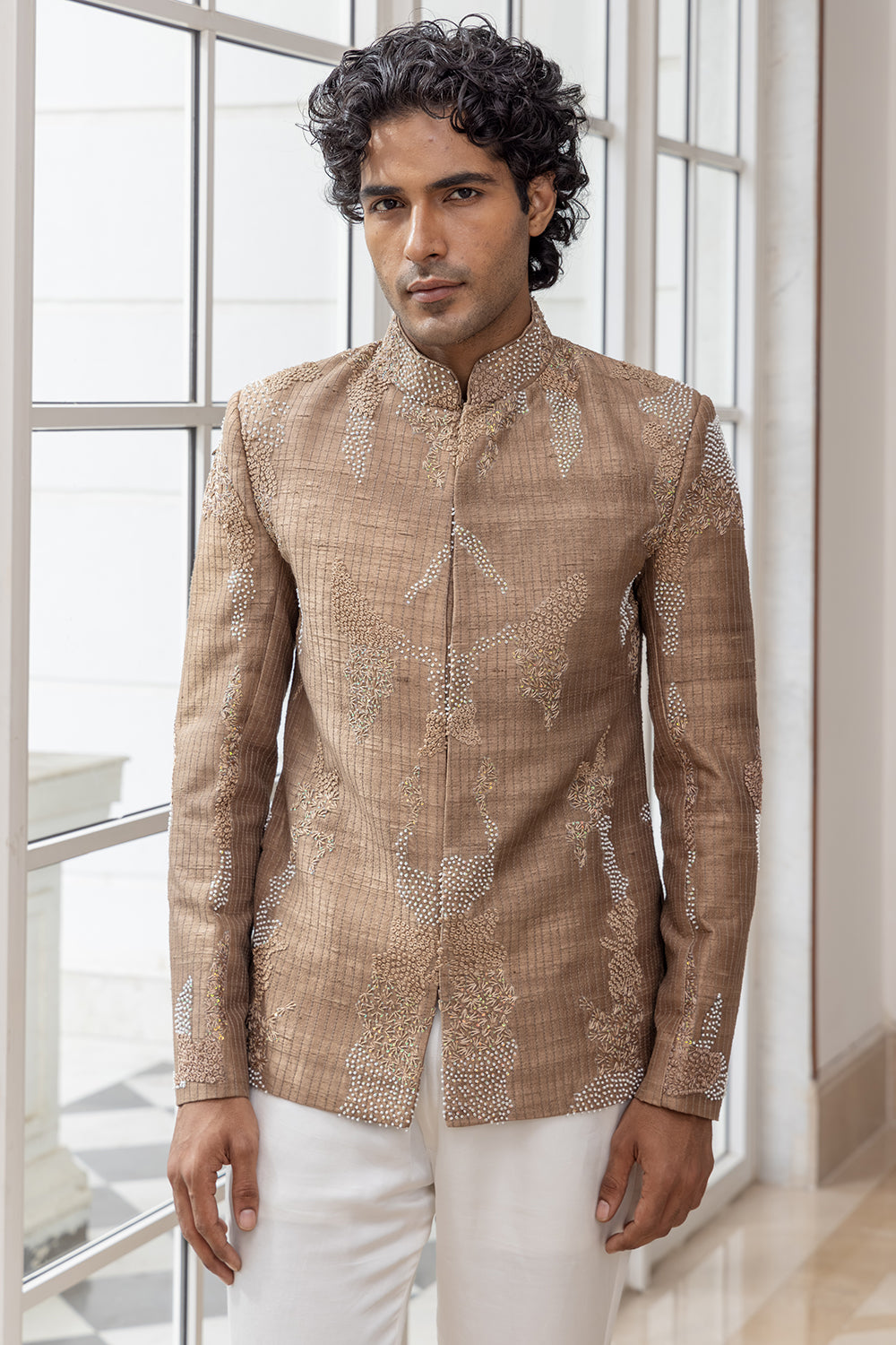 Aurelian Bronze Bandhgala Embroidered Jacket
