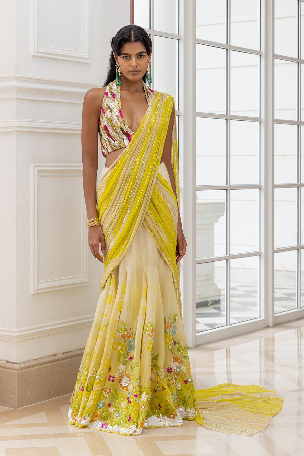 Sarini Floral Godet Kali Drape Saree